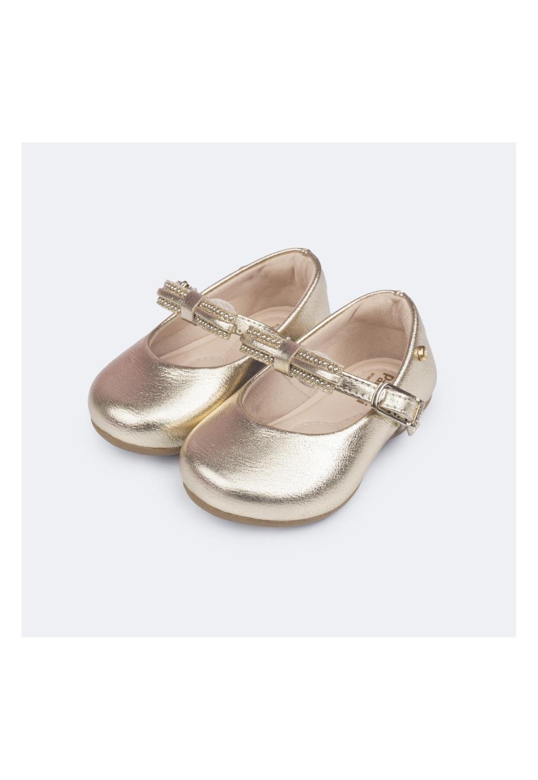 Infantil - Sapato Pampili Mini Angel Laço com Brilho Dourado 18 Dourado