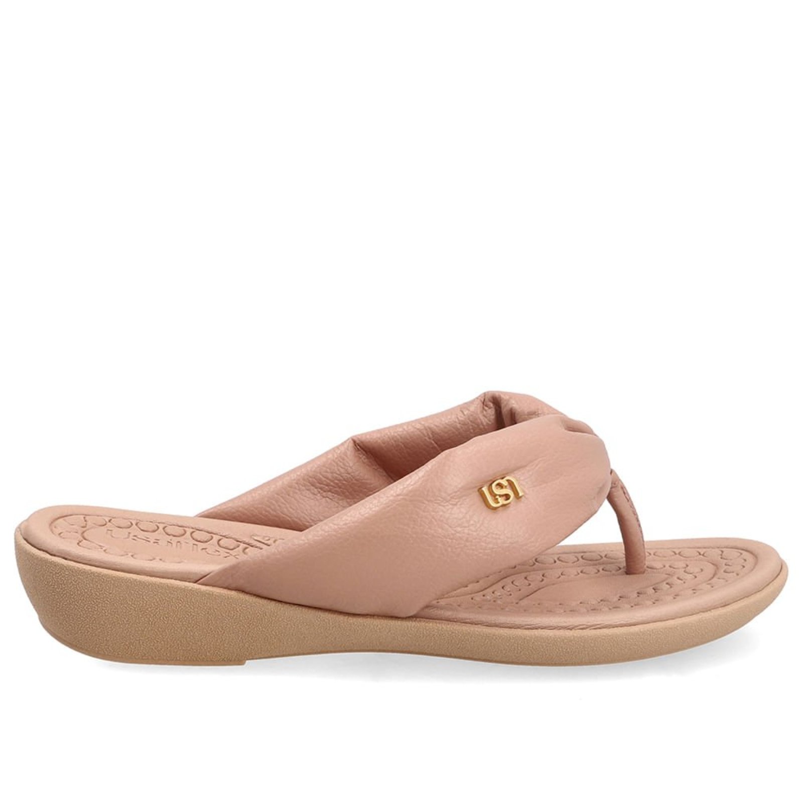Chinelo Em Couro Bege Com Tira Larga