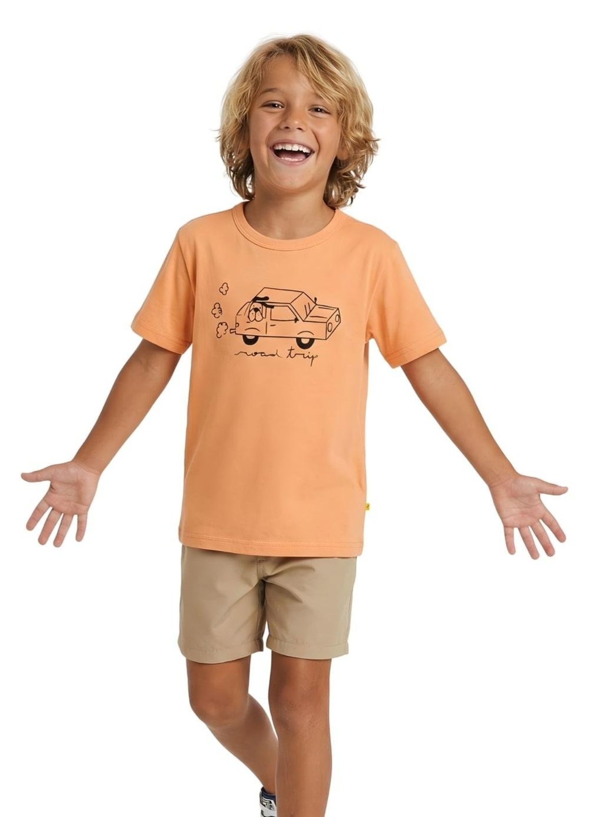 Infantil - Conjunto Menino Road Trip Alphabeto Pessego e Bege Laranja