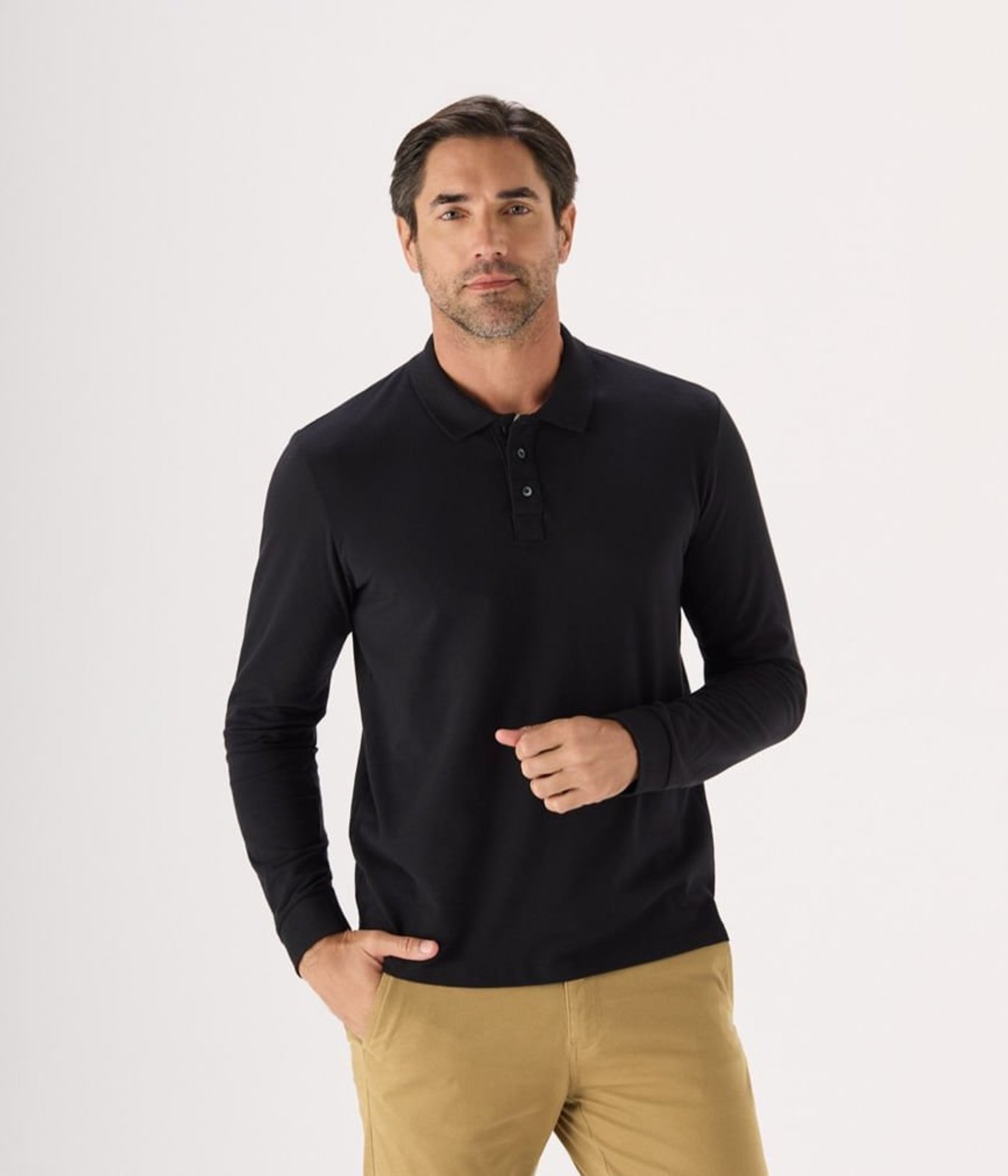 Camiseta Makenji Polo Manga Longa Masculina Preta