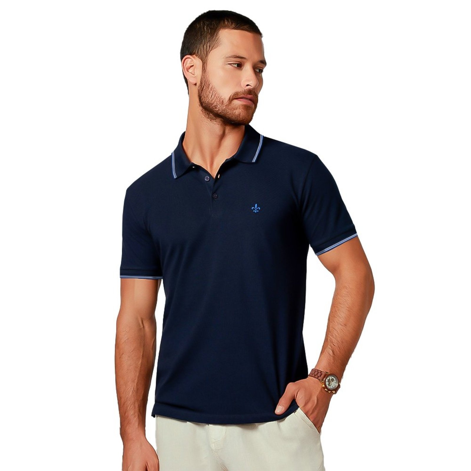 Camisa Polo Dudalina Sport Frisos Pr27 Marinho Masculino