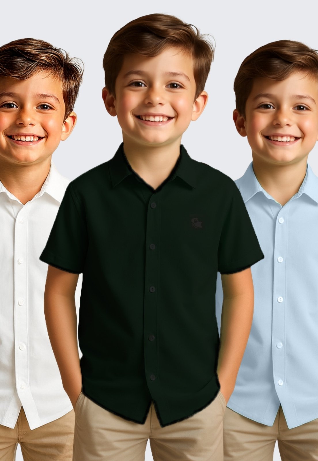 Infantil – Kit 3 Camisa Social Masculina Manga Curta Daze Modas Preto, Branco e Azul