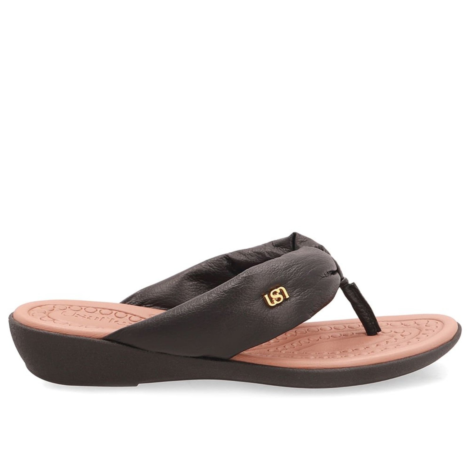 Chinelo Em Couro Preto Com Tira Larga