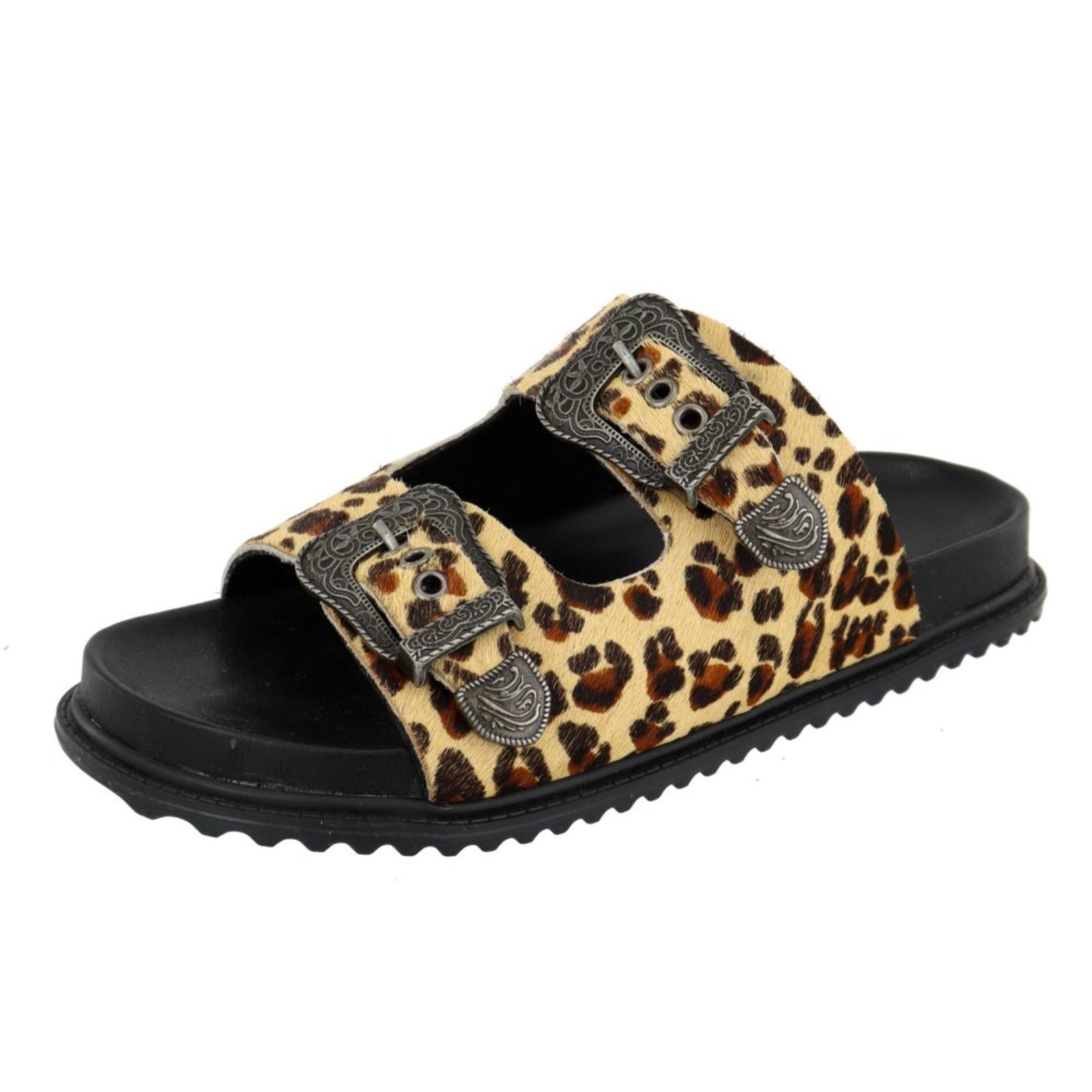 Papete Onça Couro Animal Print Sandalia Lançamento Rasteira Fivela Agnes Veronez