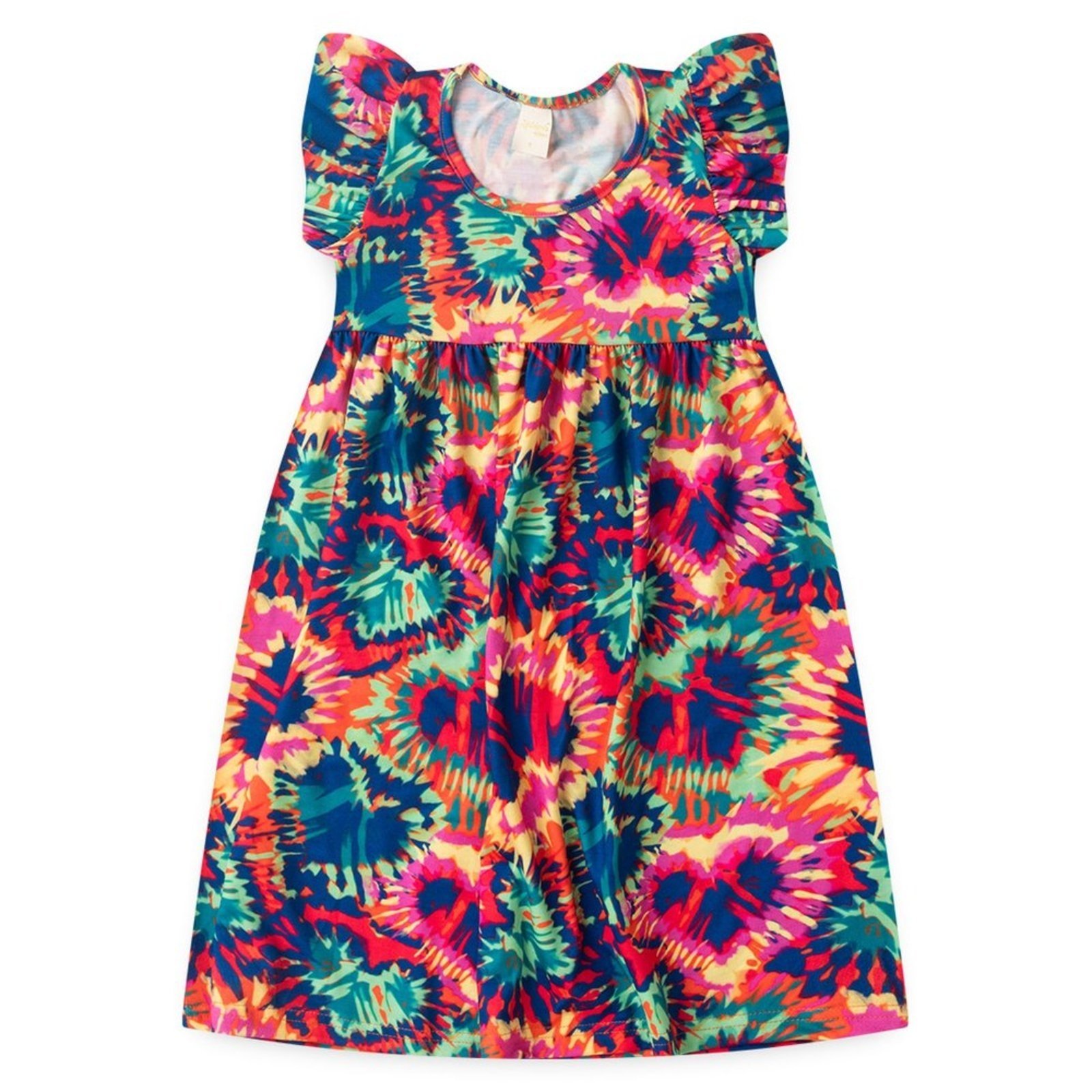 Vista 3 Infantil - Vestido Verão Menina com Manga Babado Corações tie-dye Molekada laranja Molekada laranja