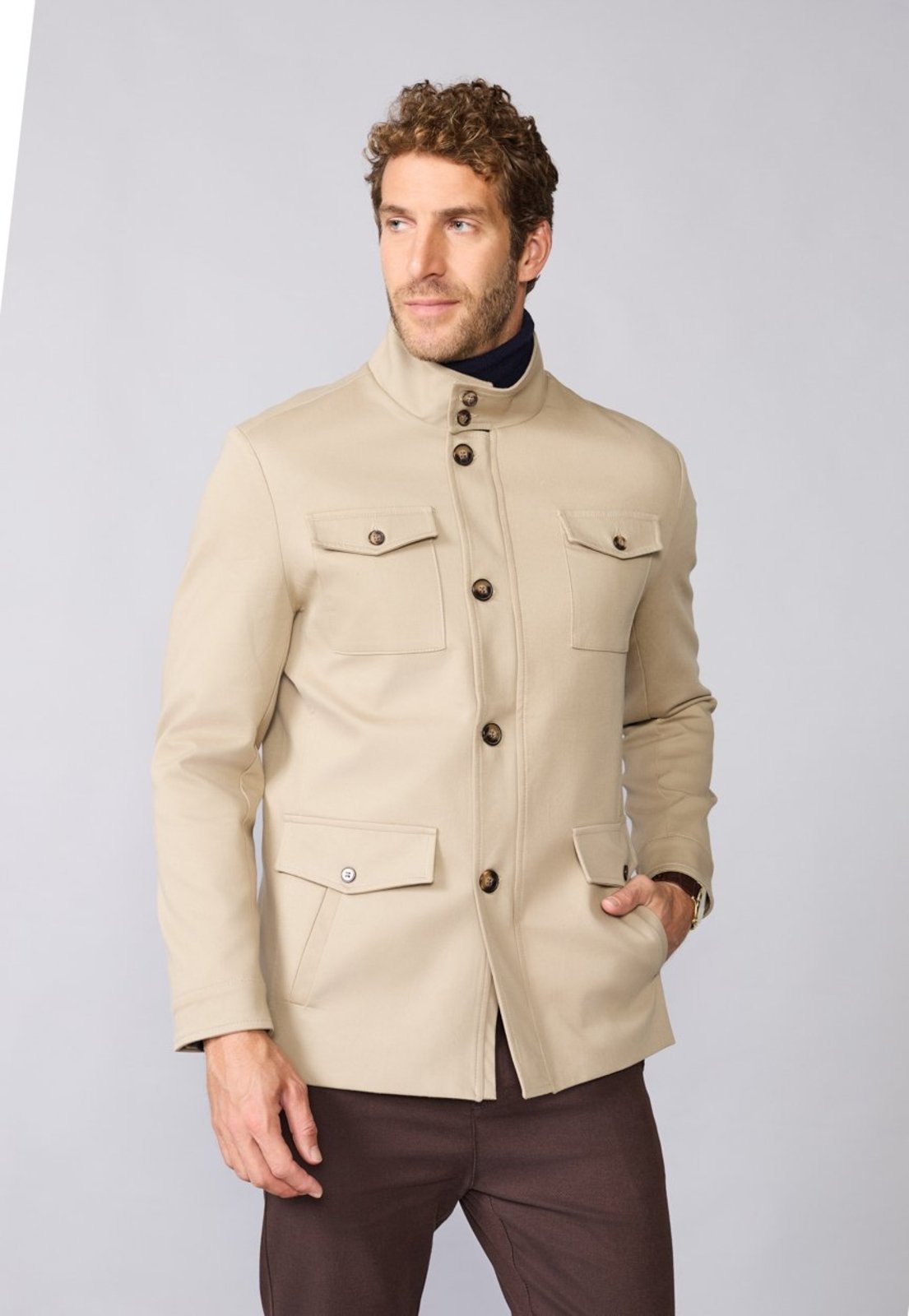 Montgomery Coat Sarja Bege Escuro