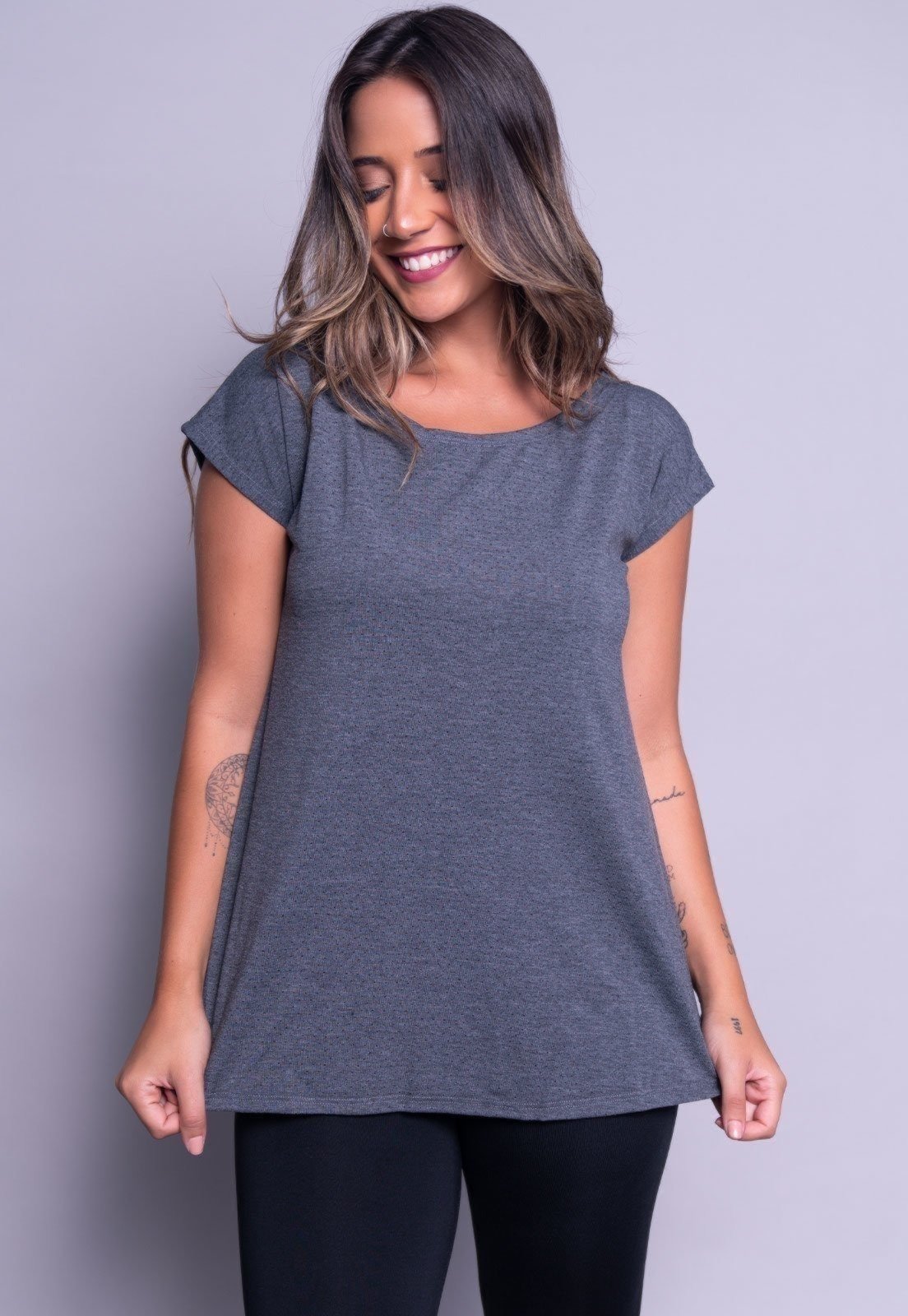 Blusa Feminina WLS Modas Fitness Marcella Cinza Chumbo