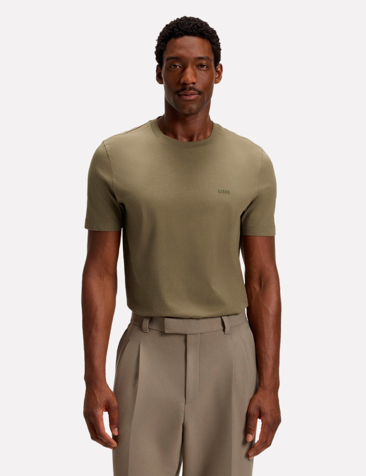 Camiseta Hugo Boss Masculina Regular Fit Thompson 01 Cáqui Escuro