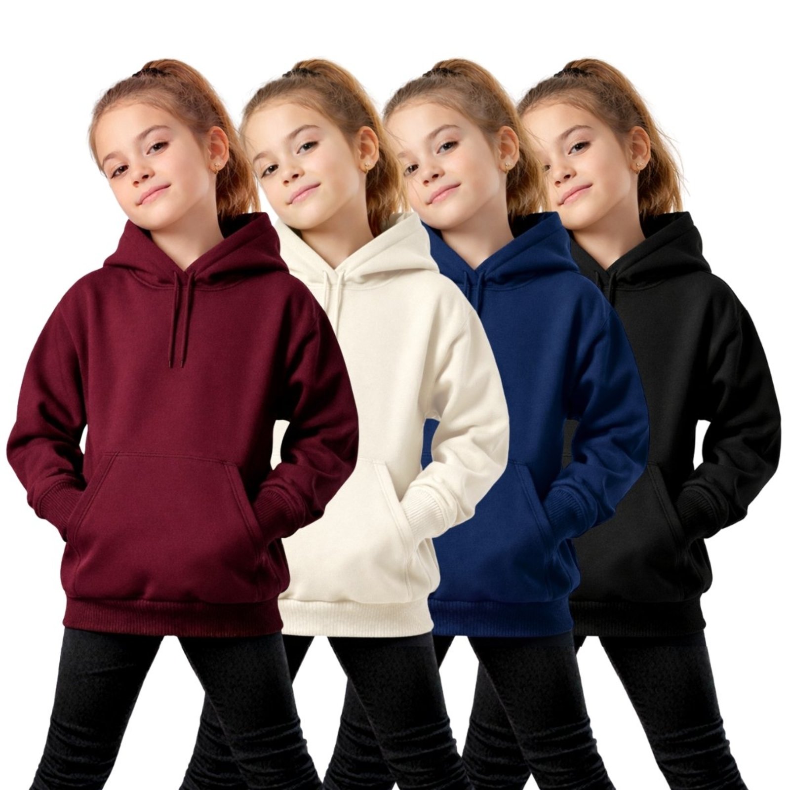 Infantil - Kit 4 Casaco Feminino Liso Moletom Canguru Com Capuz Macio