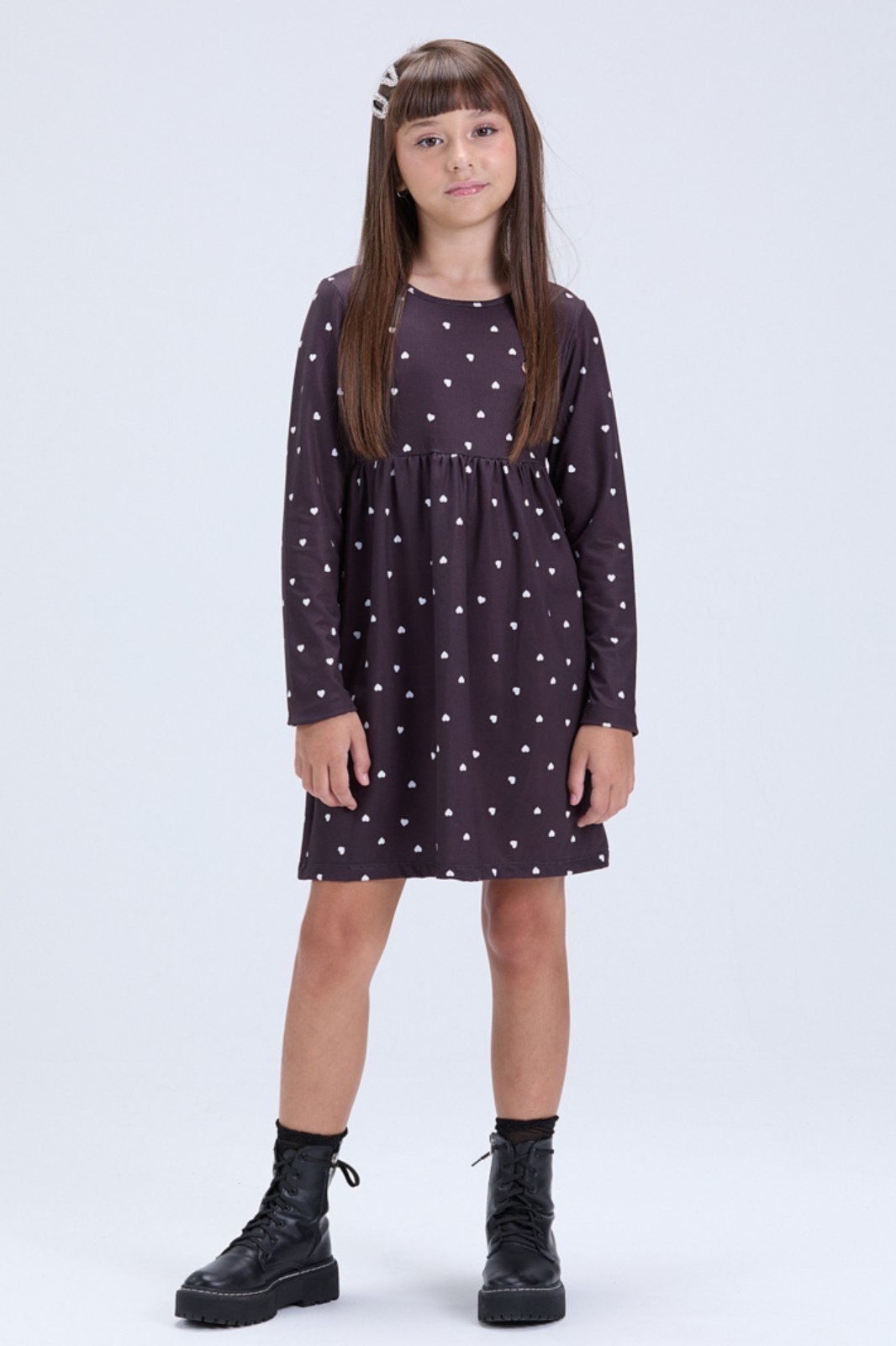 Infantil - Vestido de Inverno Feminino Suplex Térmico Corações