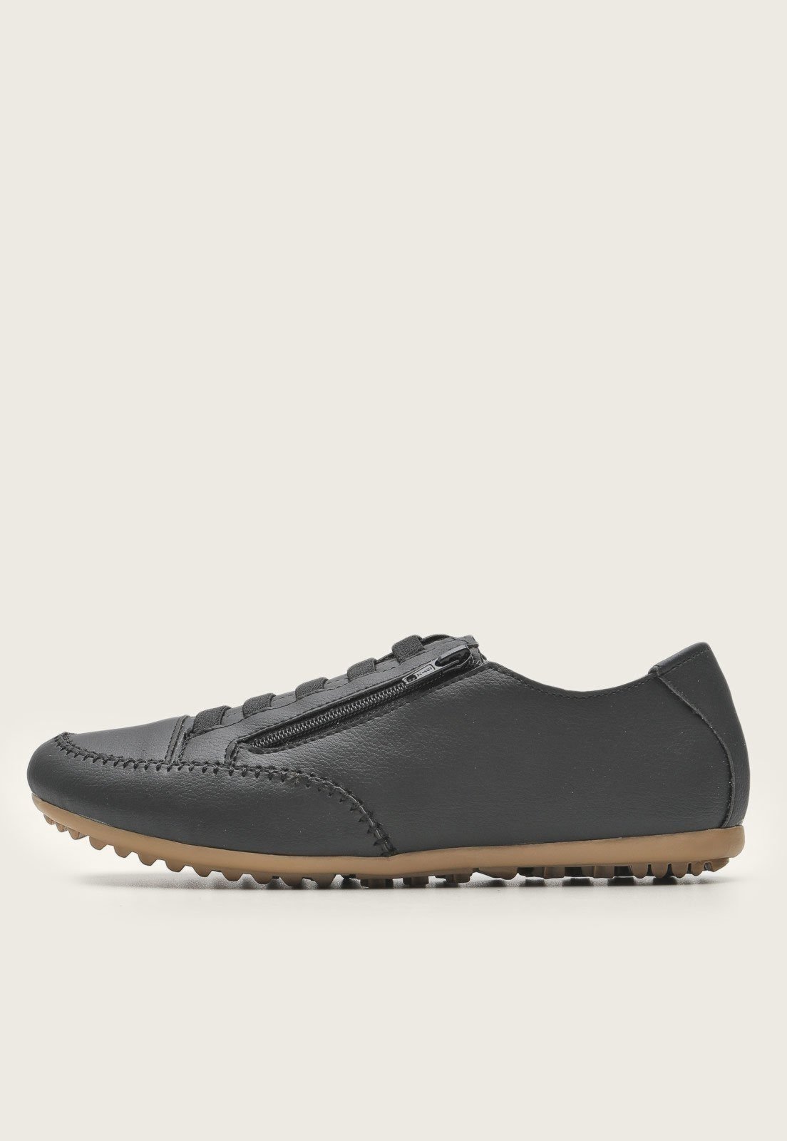 Tênis Sapatênis Feminino Casual Com Zíper Confort Preto