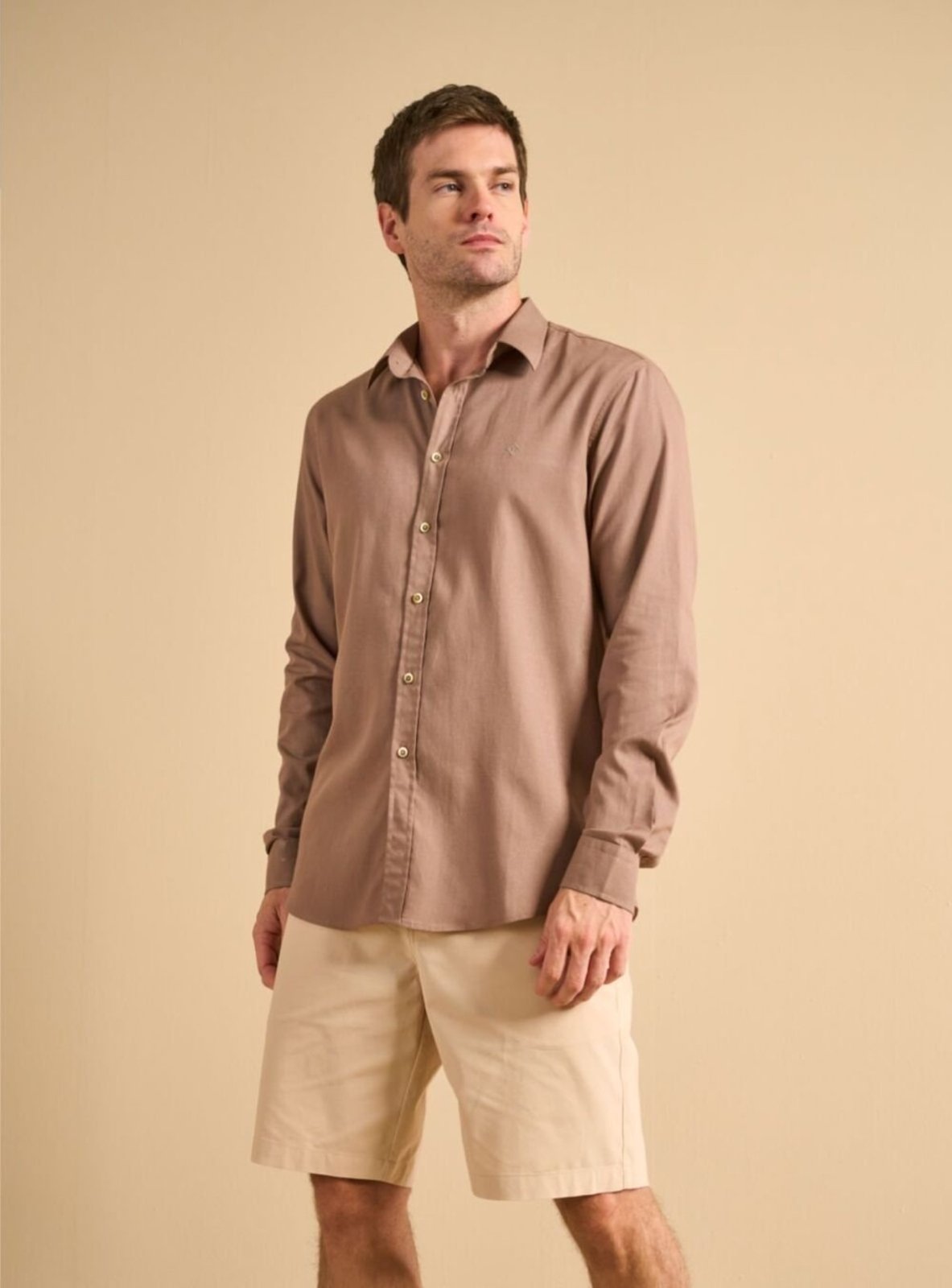 Camisa Masculina Relax Manga Longa Forum Marrom Roccia