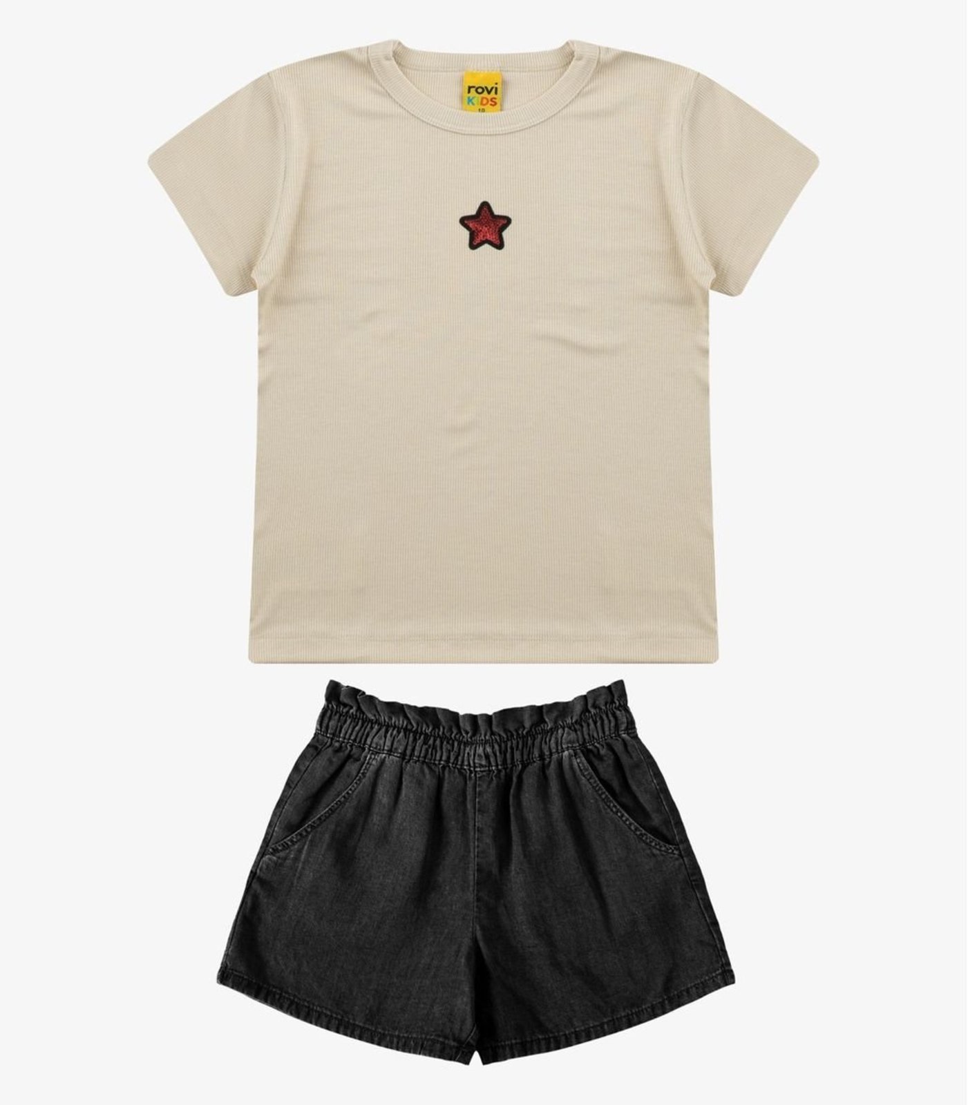 Infantil - Conjunto Blusa com Shorts Menina Rovi Bege