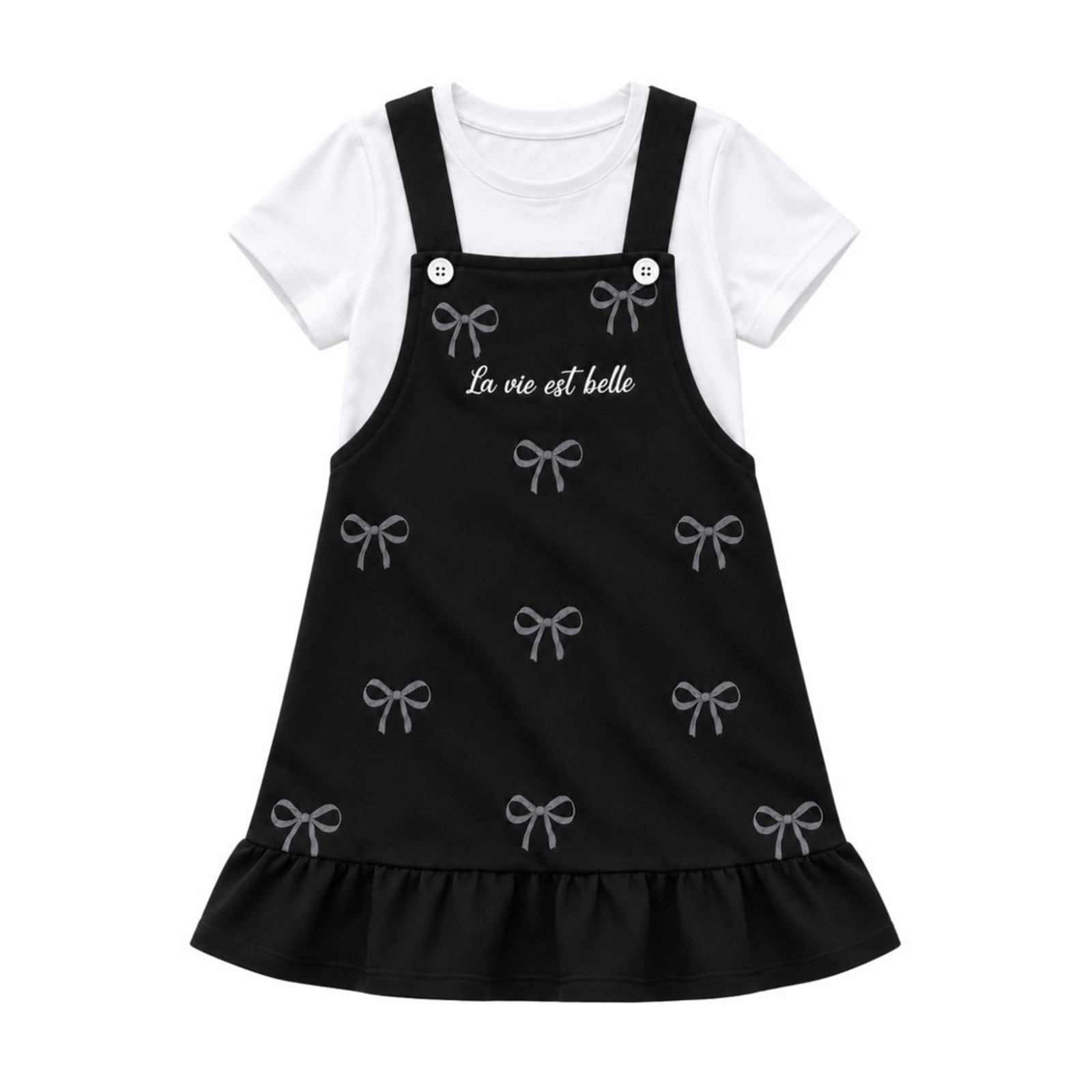 Infantil - Conjunto Menina Blusa Meia Malha Penteada + Salopete Moletinho