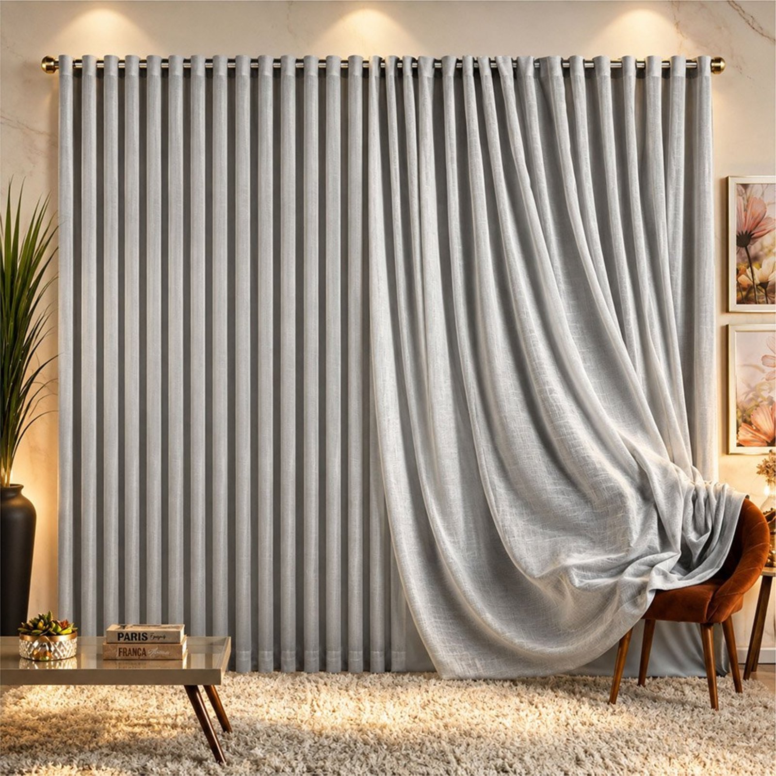 Cortina Marrye para Varão 3,00m x 2,50m Linha Nobre - Cinza
