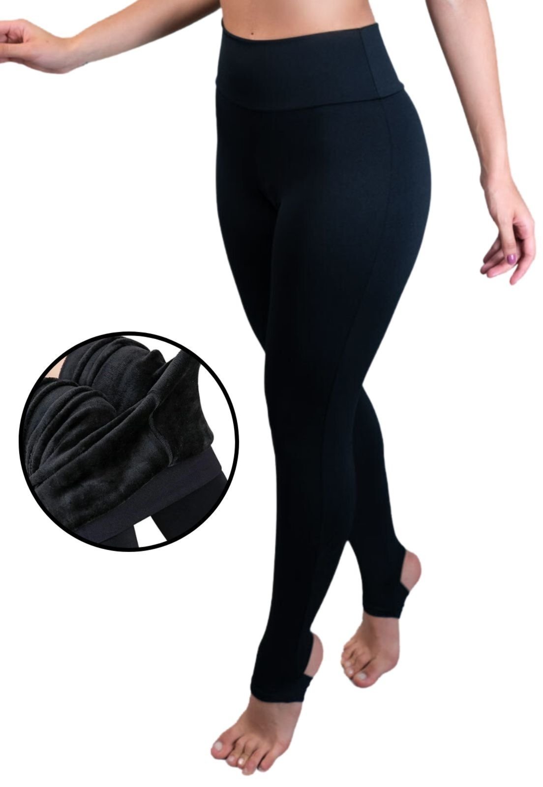 Calça Legging MVB Modas Pezinho Térmica Cintura Alta Felpuda Peluciada Preta