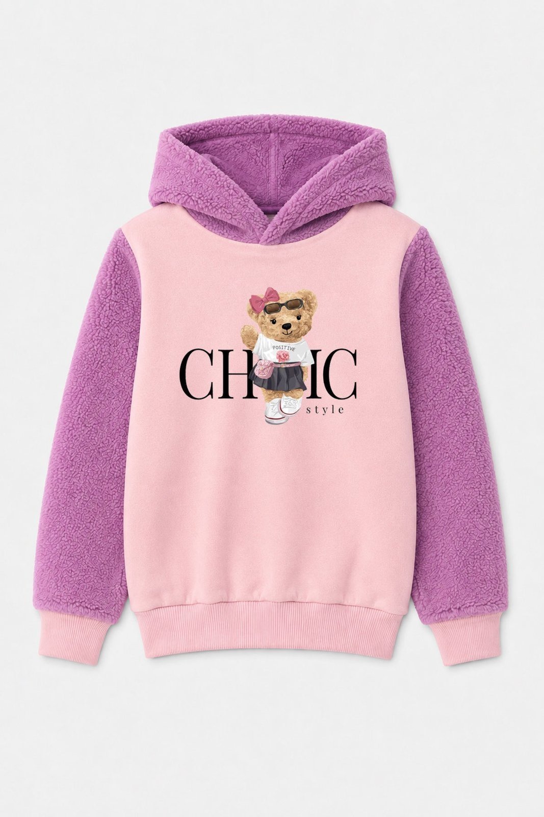 Infantil - Blusão Moletom Peluciado com Manga e Capuz Plush Chic Style - Lilas