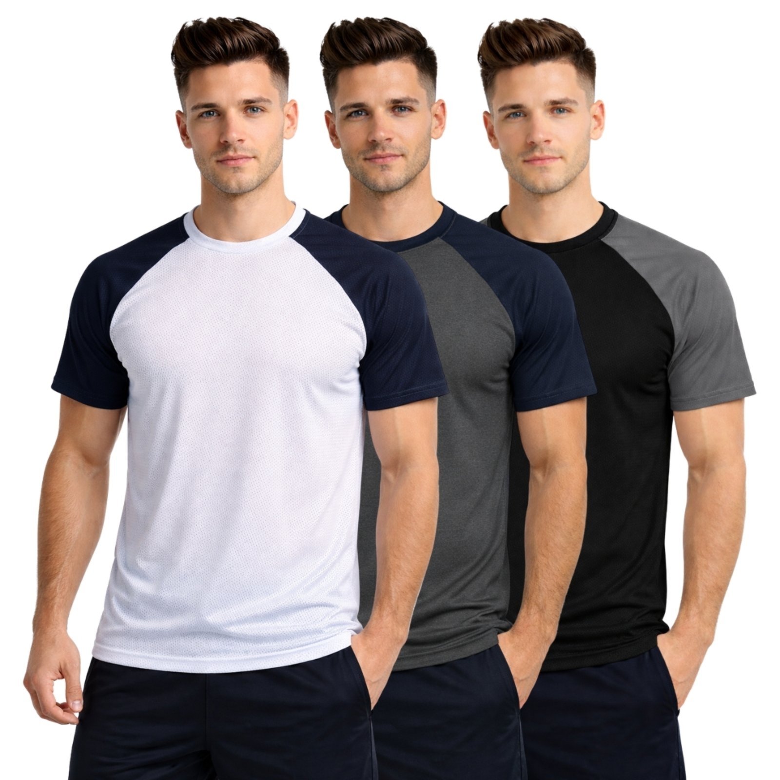 Kit 3 Camiseta Masculina Esportiva Dry Fit Camisa Gola Redonda Duas Cores