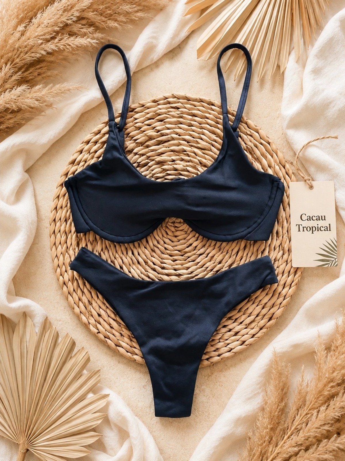 Biquíni Preto Aviador Feminino Moda Praia Cacau Tropical