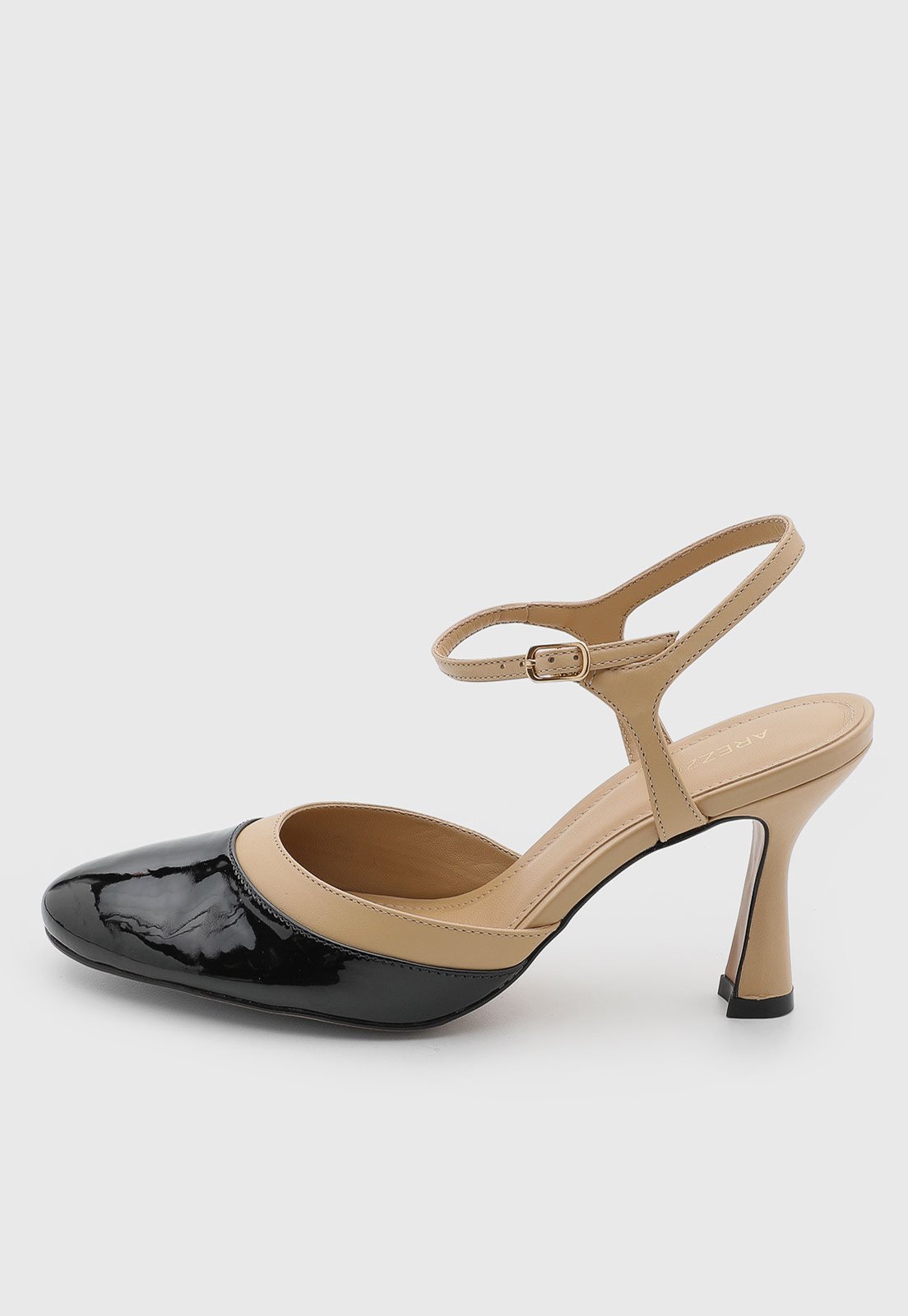 Scarpin Feminino Arezzo Couro Bicolor Salto Médio Bege