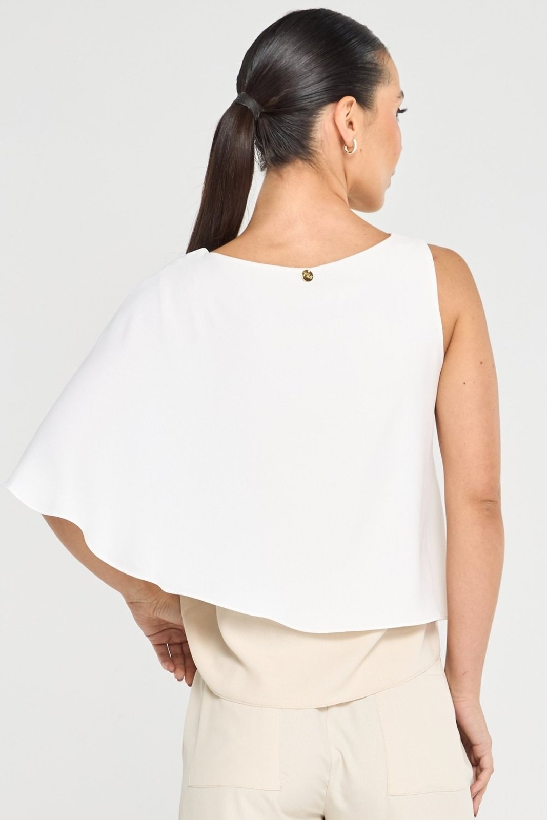 Blusa PKS Bicolor Bege e Off White com Sobreposição
