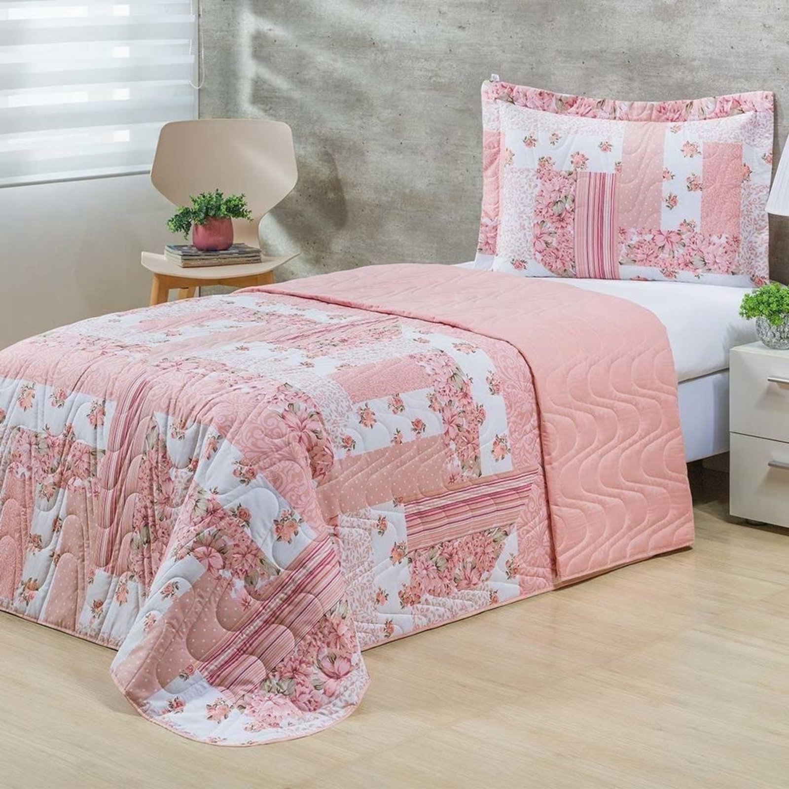 Cobre Leito Solteiro Colori Dupla Face 200 Fios Estampado 2 Peças - Blush