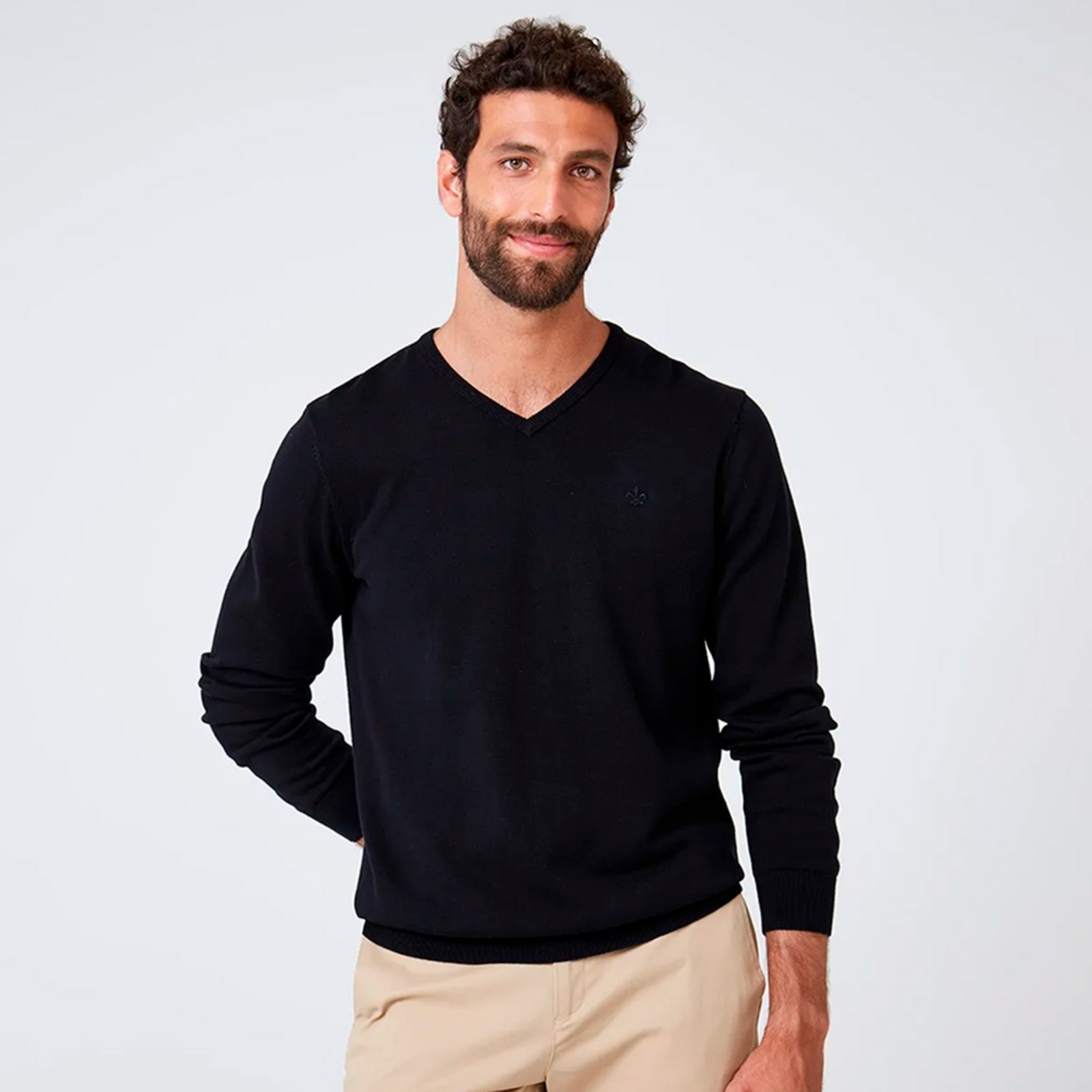 Suéter Tricot Dudalina Dec V Basic Ou26 Preto Masculino
