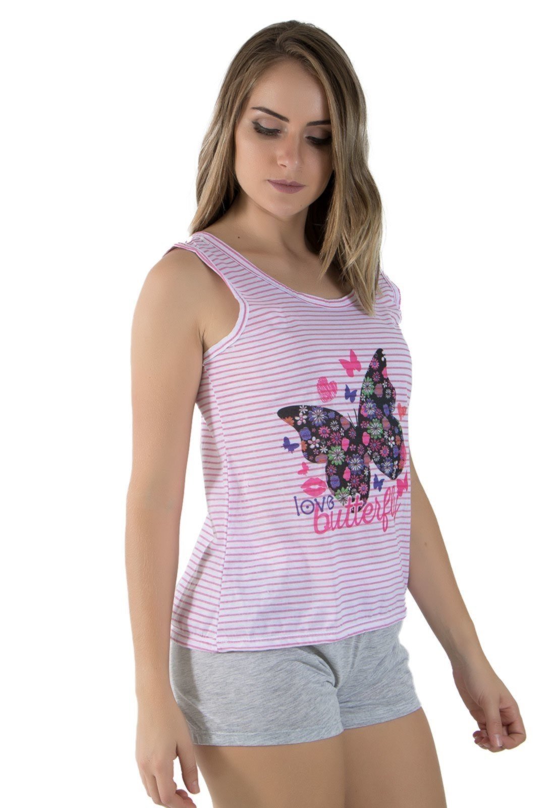 Baby Doll Linha Noite Malha Listrado Lilás