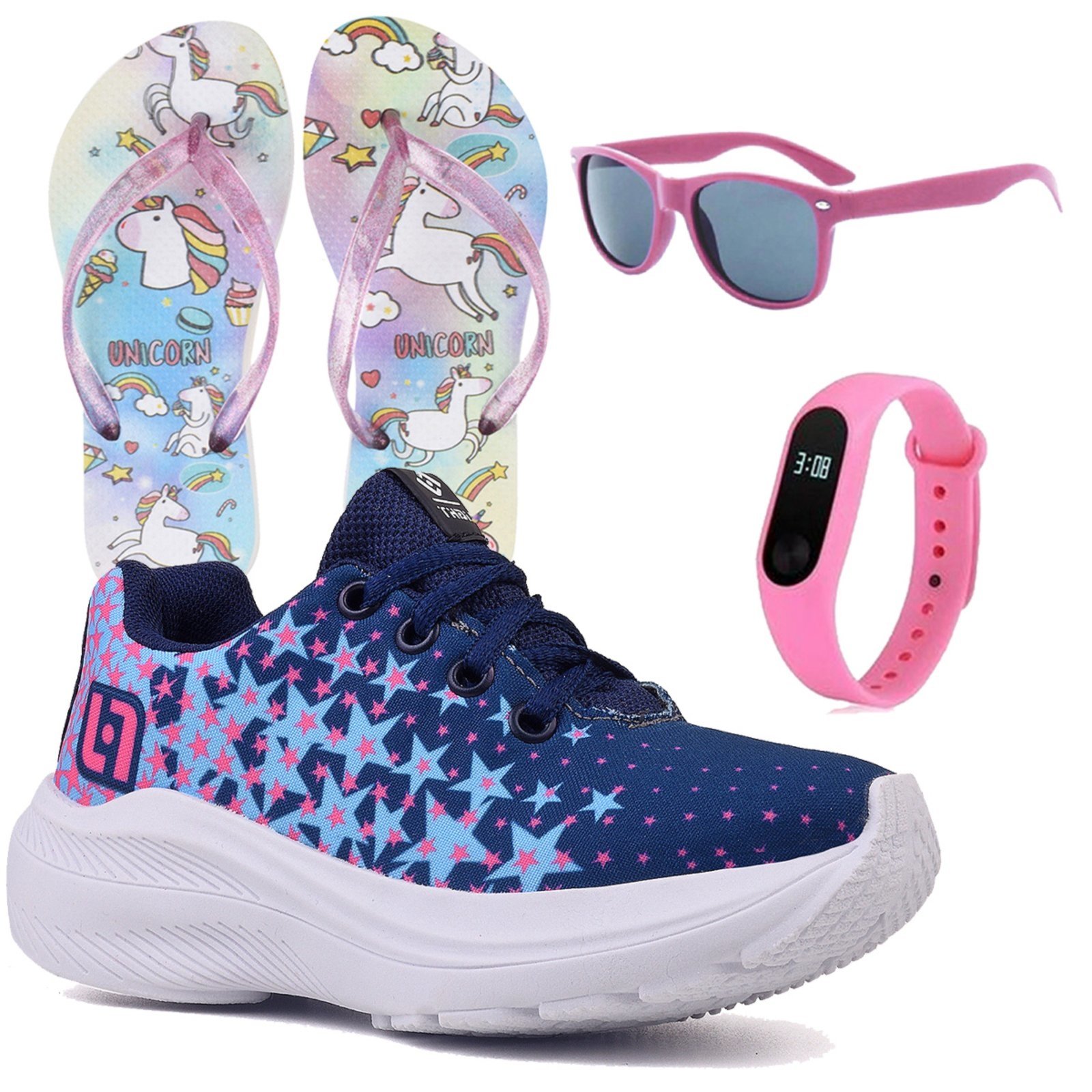 Vista 2 Infantil - Tenis Meninas Casual Marinho e Feminino + Chinelo Óculos e Relógio CALCADOS LGHT LIGHT pink