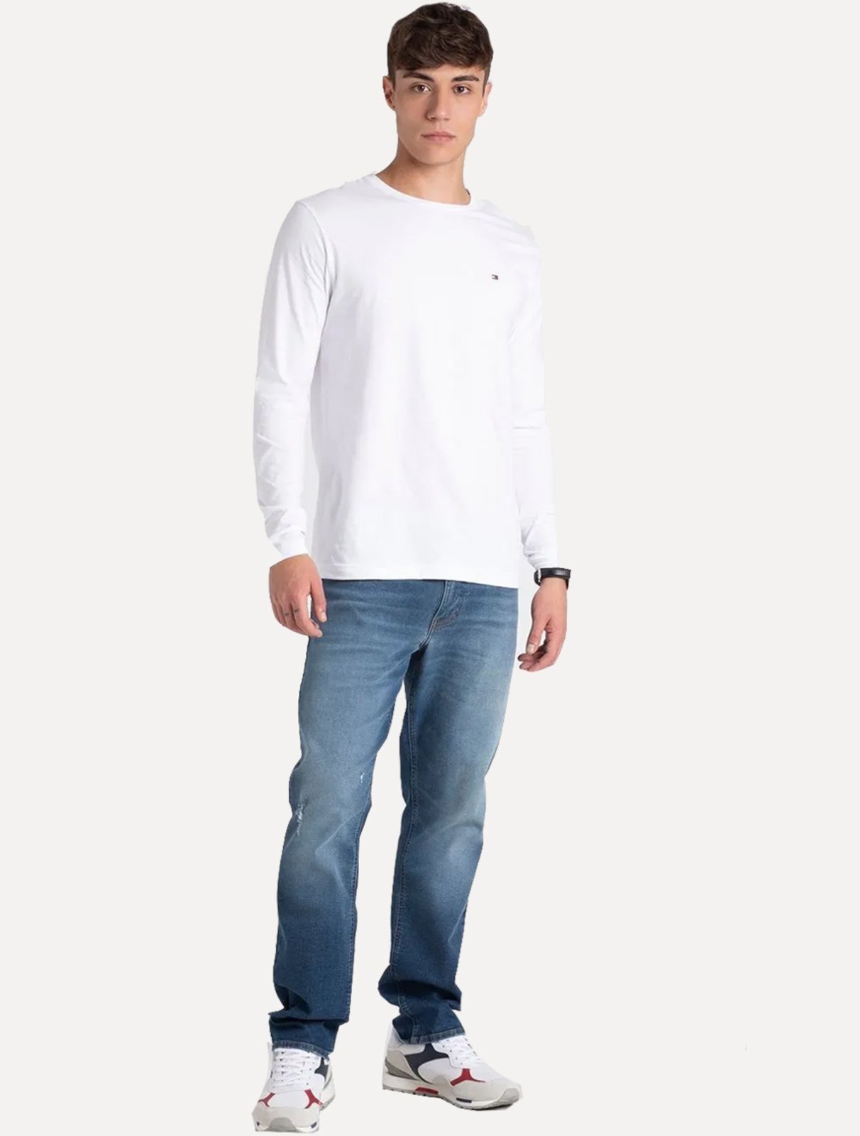 Vista 3 Camiseta Tommy Hilfiger Masculina Manga Longa Essential Cotton Branca branco Tommy Hilfiger branco