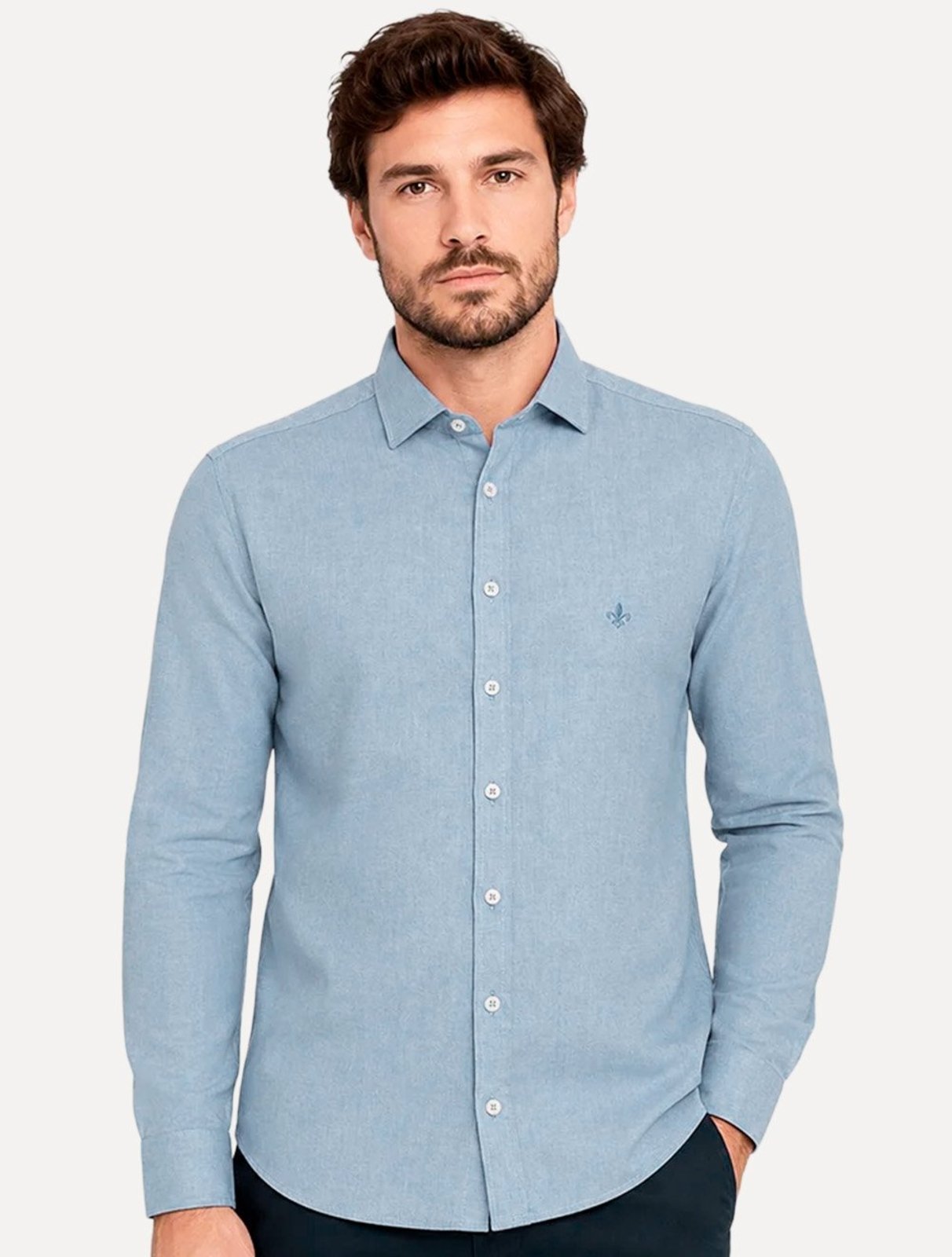 Camisa Dudalina Masculina Slim Fit Superfine Oxford Cotton Azul Médio