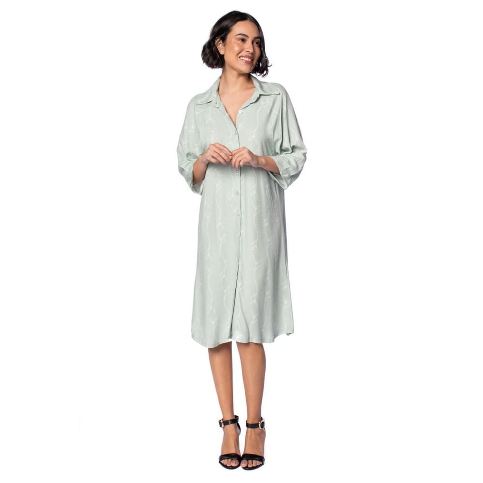 Chemise Feminina Averzzy Ramos Florais Elegante Verde