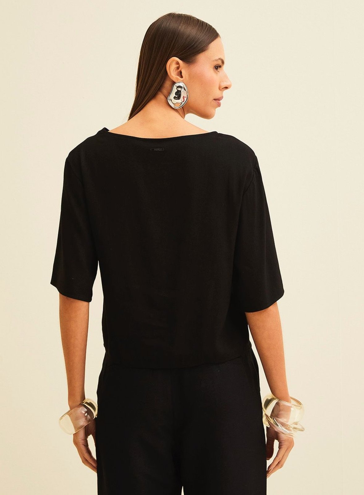 Vista 3 Blusa Basic Solta Em Linho Forum preto Forum preto