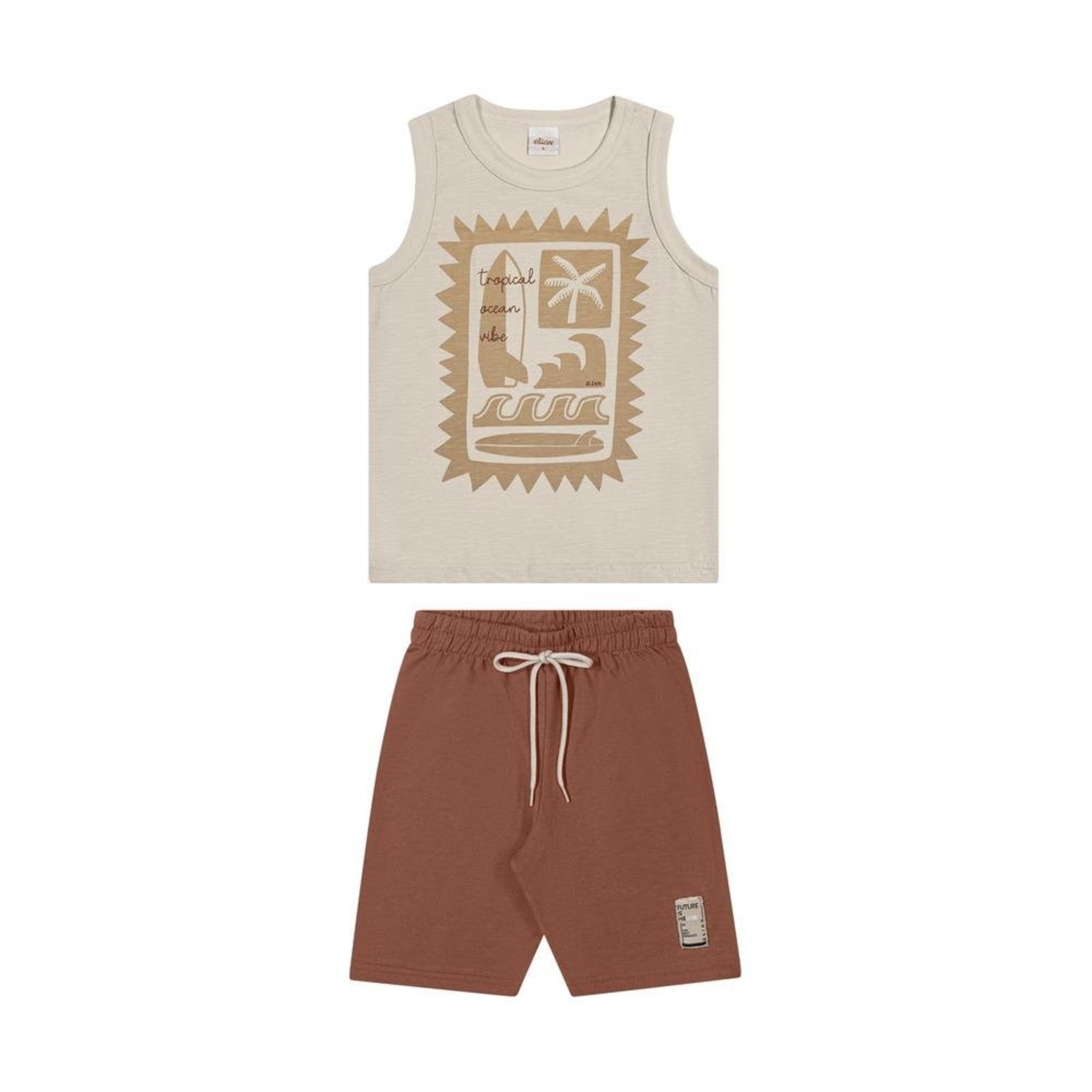 Infantil - Conjunto Regata Bermuda Elian Bege Marrom 10 Marrom