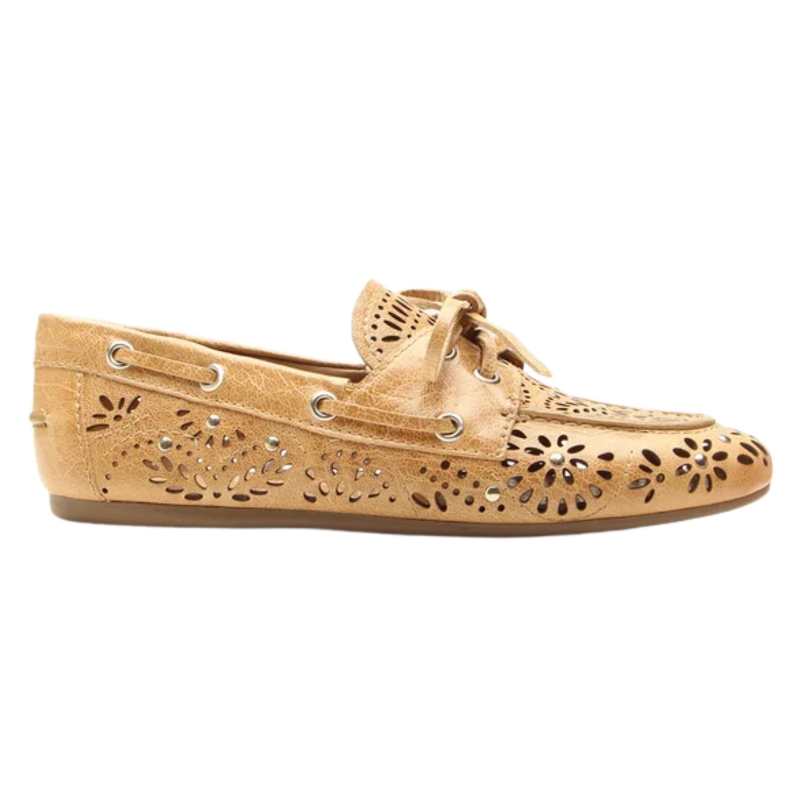 Mocassim Feminino Vicenza Rebites Tiras Couro Camel