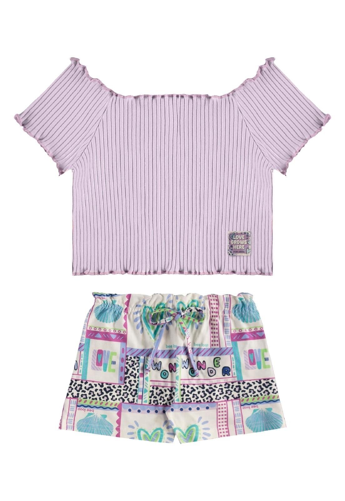 Infantil - Conjunto Blusa Short Estampado Bee Loop Roxo