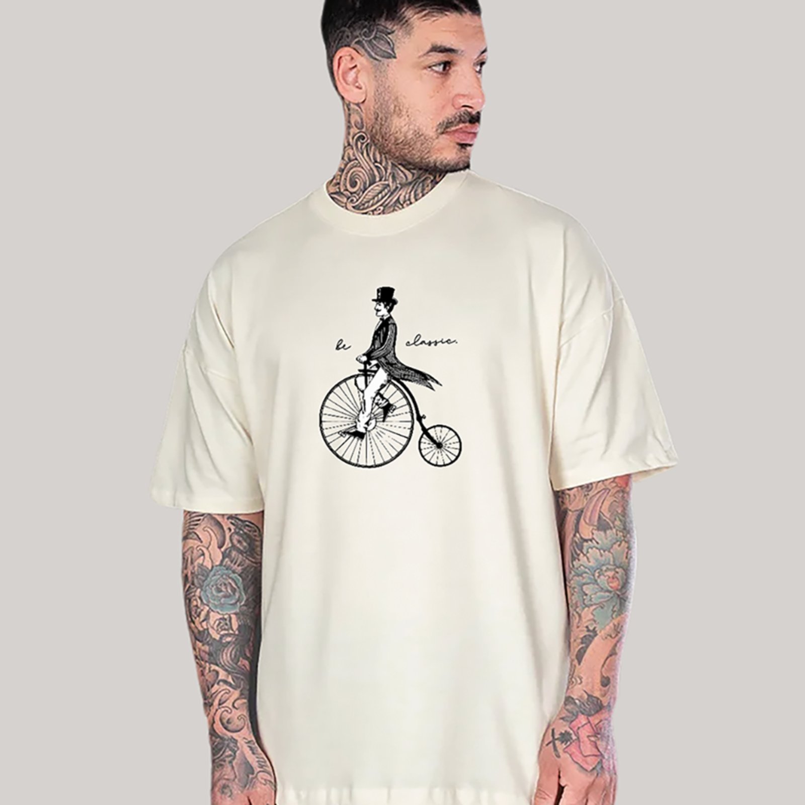 Vista 2 Camiseta Ousy Unissex Streetwear Le Chapeau Vintage Bicycle Oversized Off White off-white white ousy off-white white