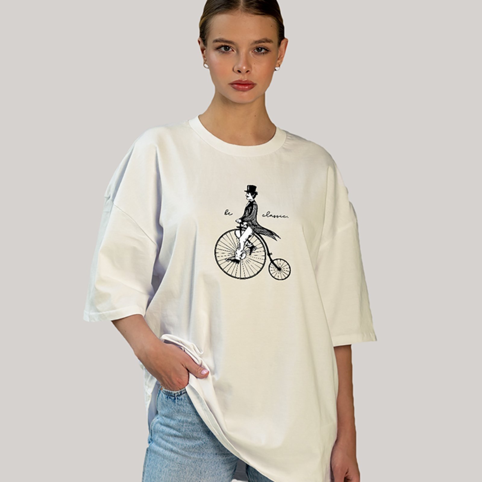 Vista 3 Camiseta Ousy Unissex Streetwear Le Chapeau Vintage Bicycle Oversized Off White off-white white ousy off-white white