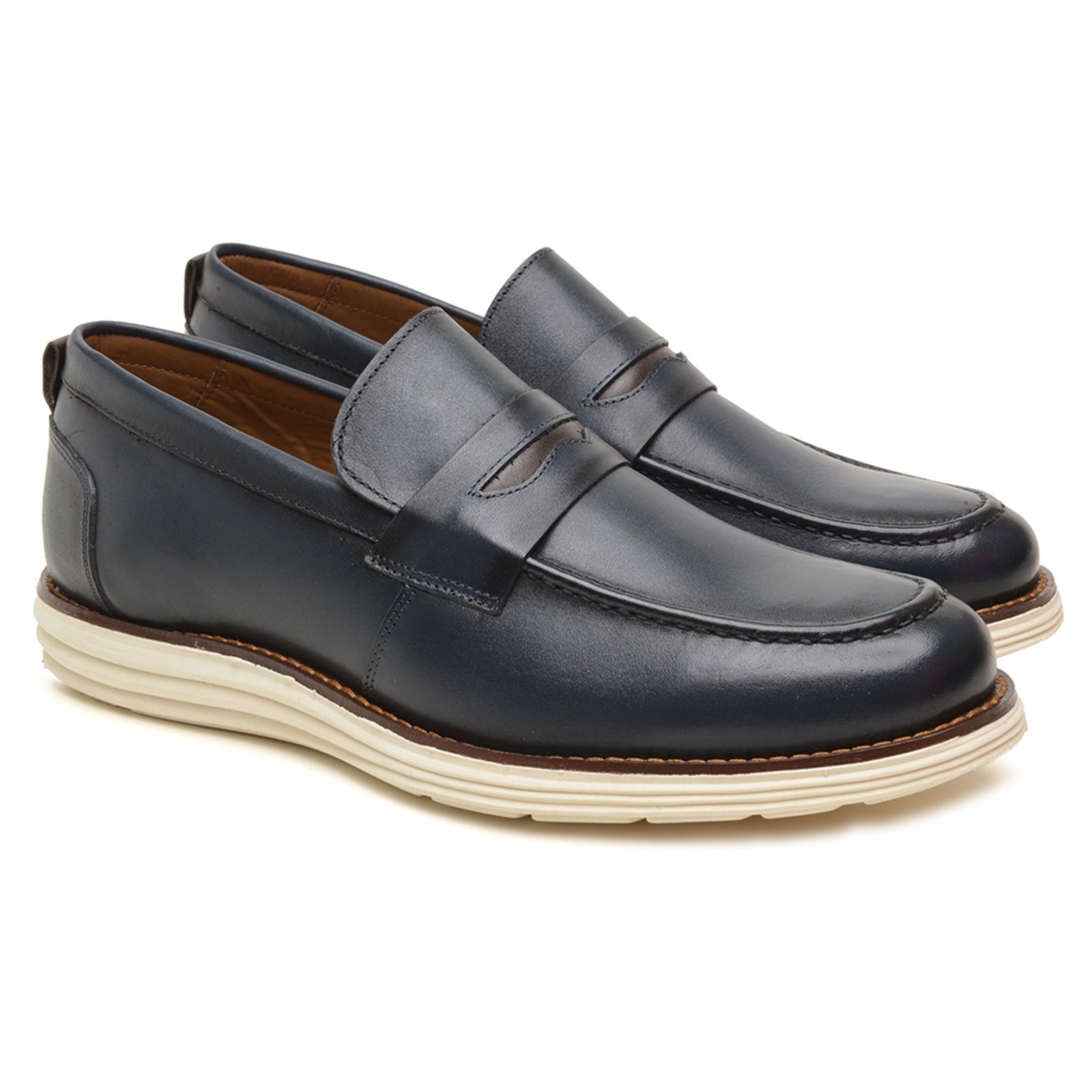Sapato Loafer Casual Masculino Couro Legítimo Azul Marinho