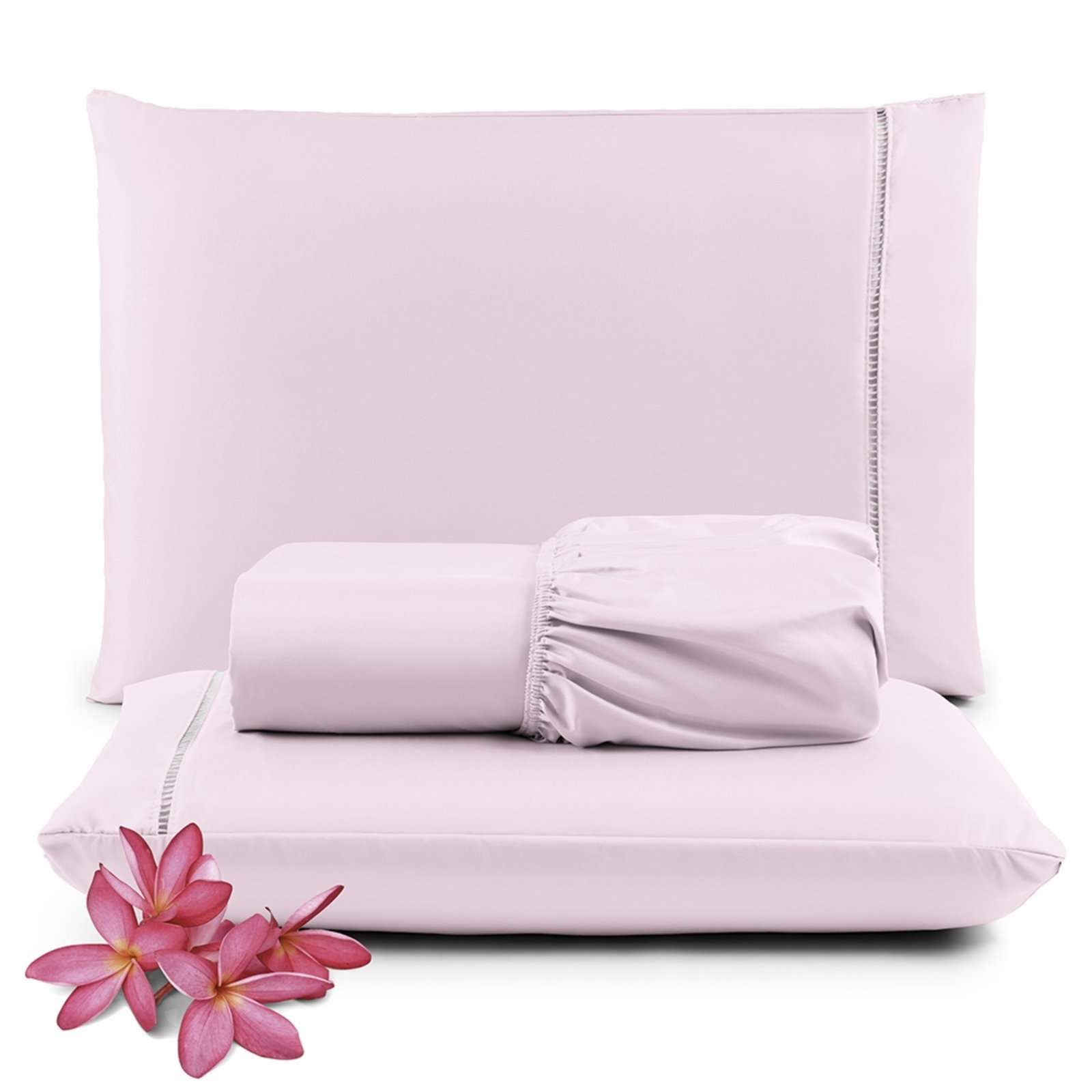 Jogo de Lençol Micropercal 400 Fios Queen 3 Peças Barato - Rosa - 100% Poliéster