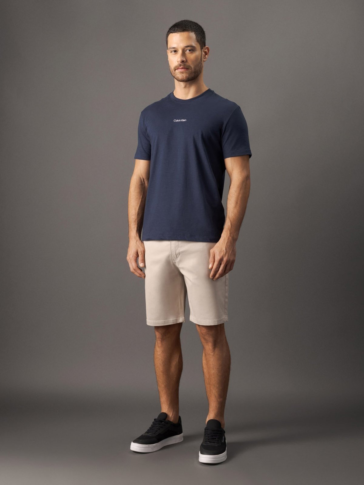 Camiseta Masculina Meia Malha Flamê Calvin Klein - Azul Marinho CKS Premium Label