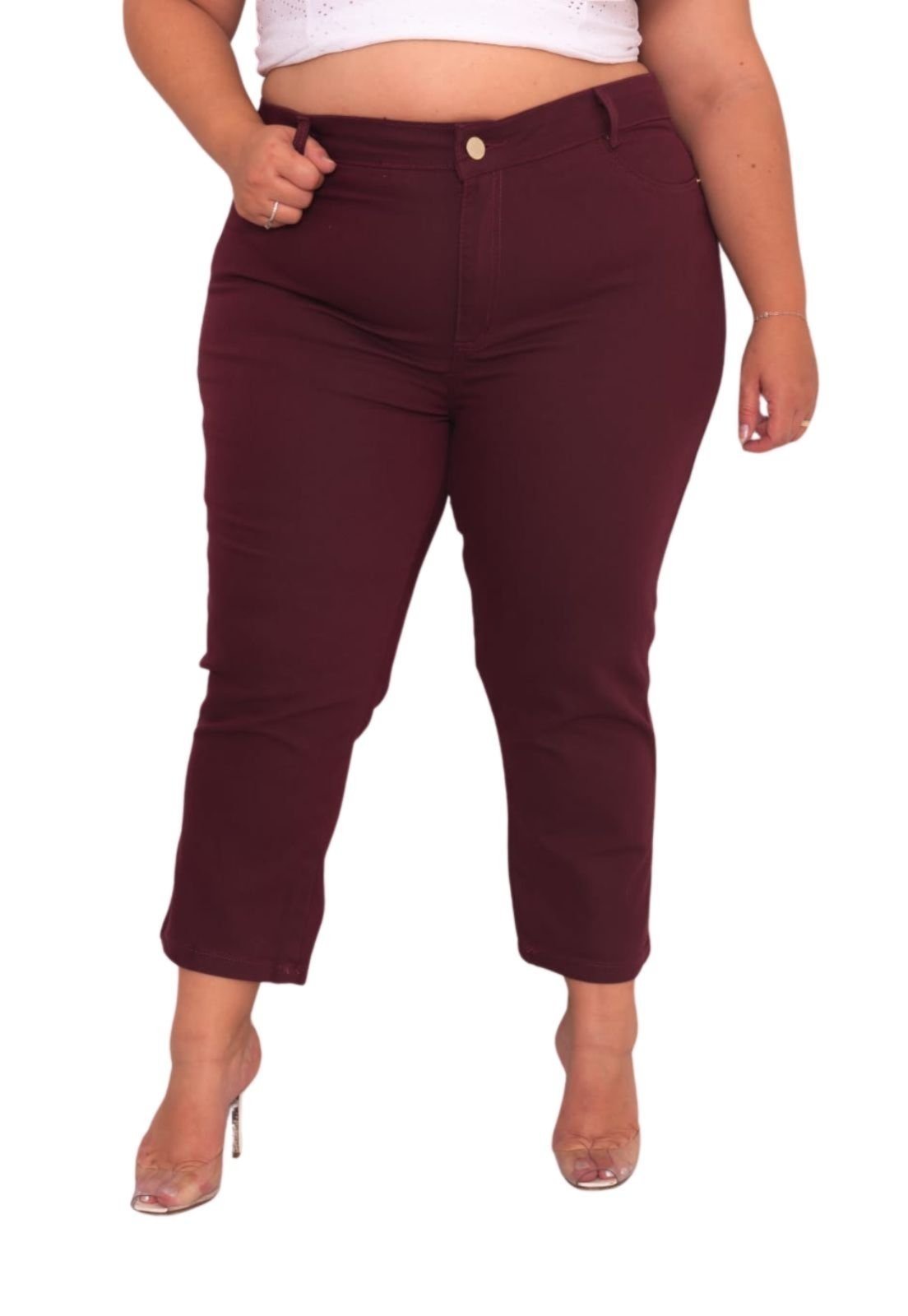 Calça Capri Bordo Sarja Feminina Plus Size Alleppo Jeans