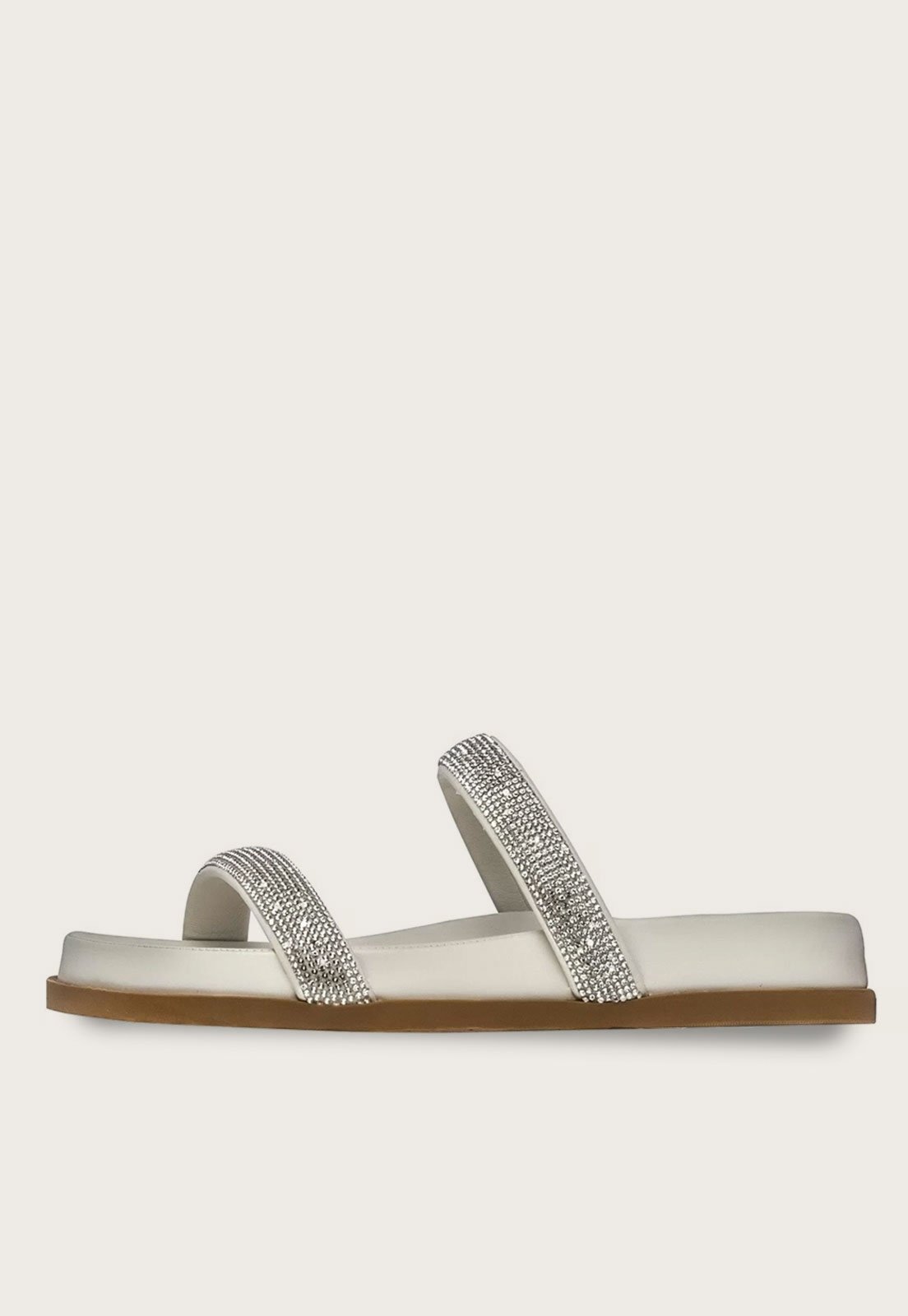 Sandália Papete Feminina Flat Lumiss Strass Brilho Confortável Anatômica Off White