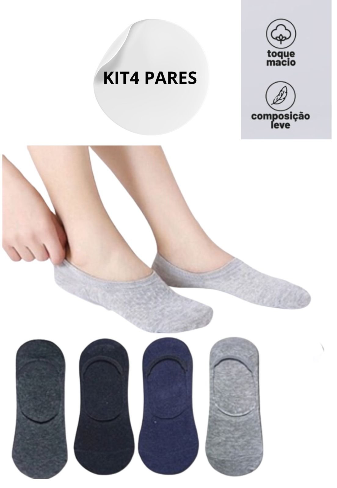 Kit 4 Pares De Meias Femininas Sapatilhas Invisível Soquete Algodao Premium