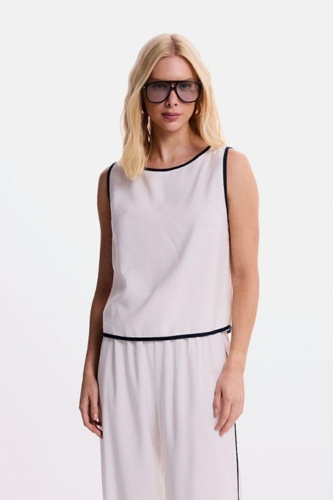 Blusa Sem Mangas Vivo Bicolor Carlota Costa Branco