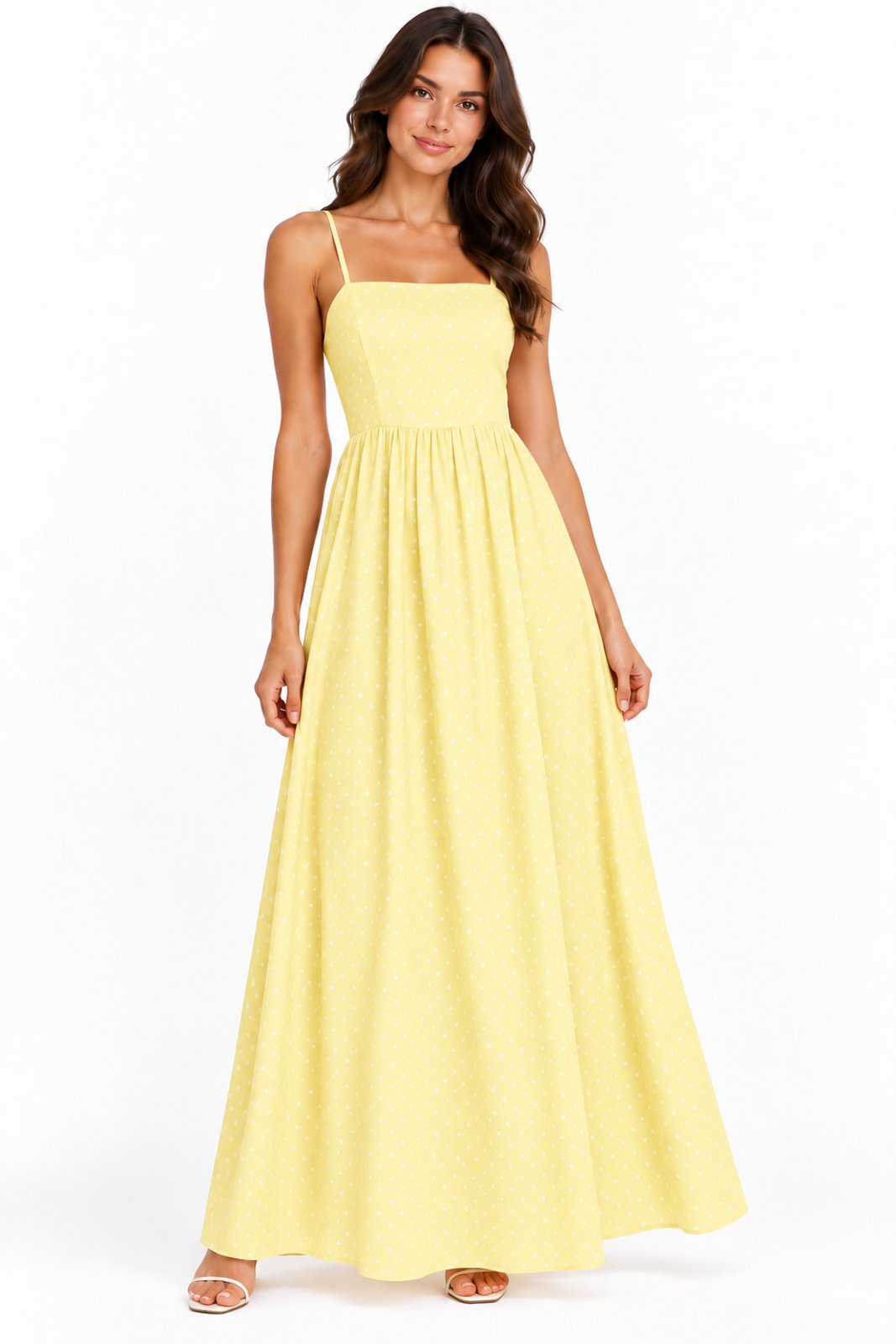 Vestido Longo D Bell Outlet Fashion Mini Poá Amarelo Manteiga