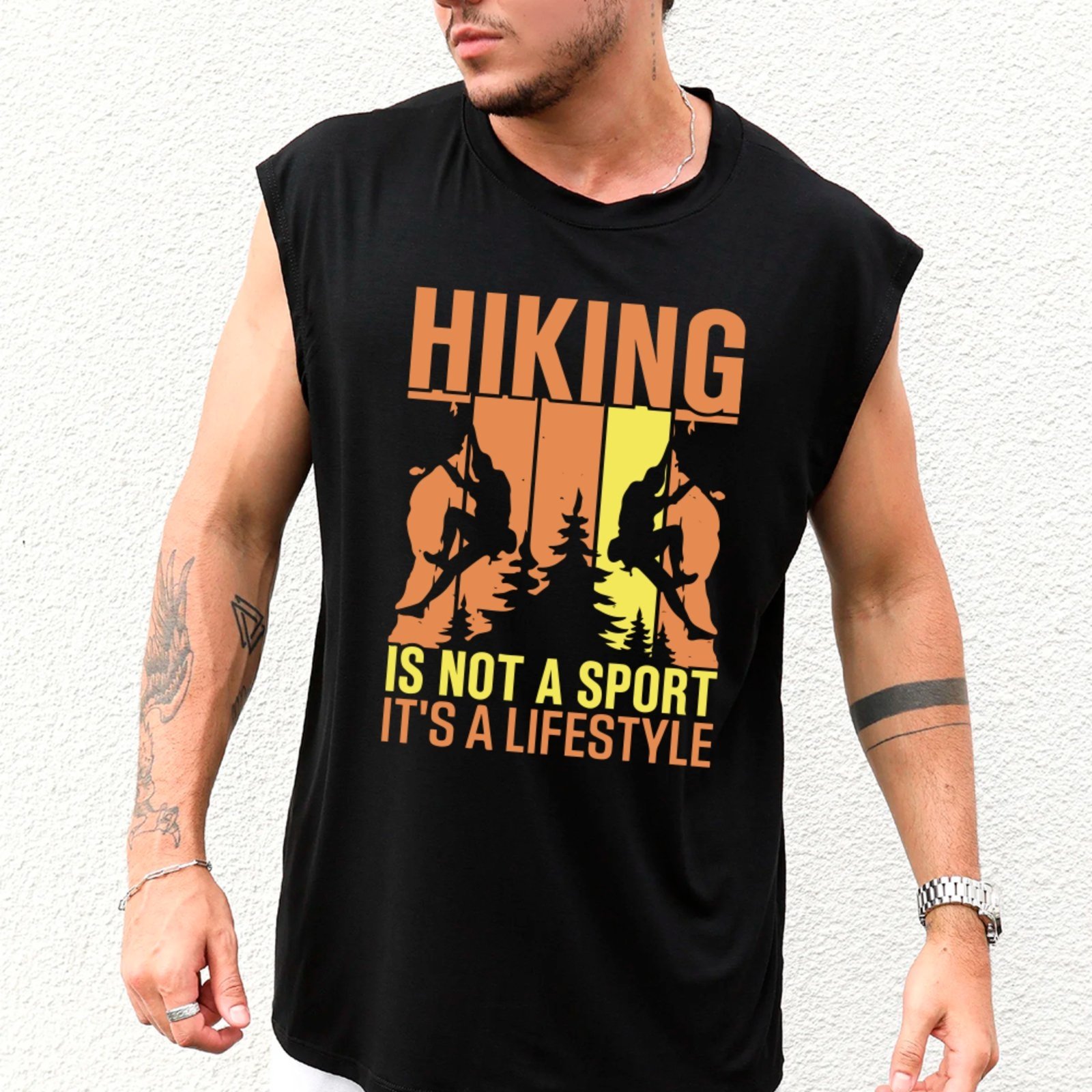 Camiseta Regata Machão Ousy Hiking And Dogs Estilo Aventureiro Oversized Masculina Preto
