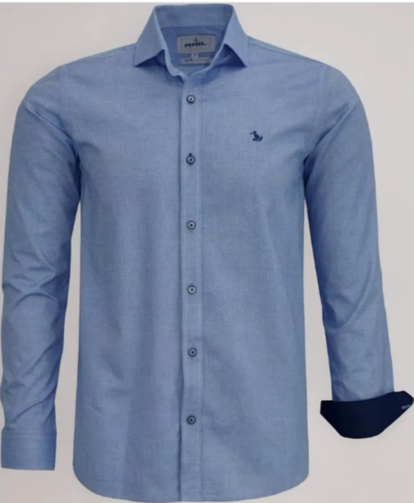 Camisa Social Amil Slim Looney Algodão Fio60 Macia Manga Longa Luxo Azul