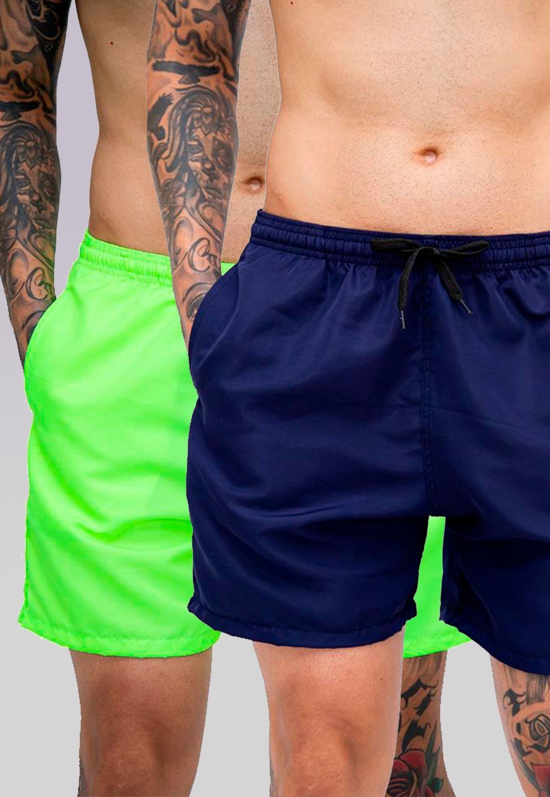 Kit 2 Shorts Tactel Premium Bermudas Moda Praia tectel Azul marinho e Verde neon