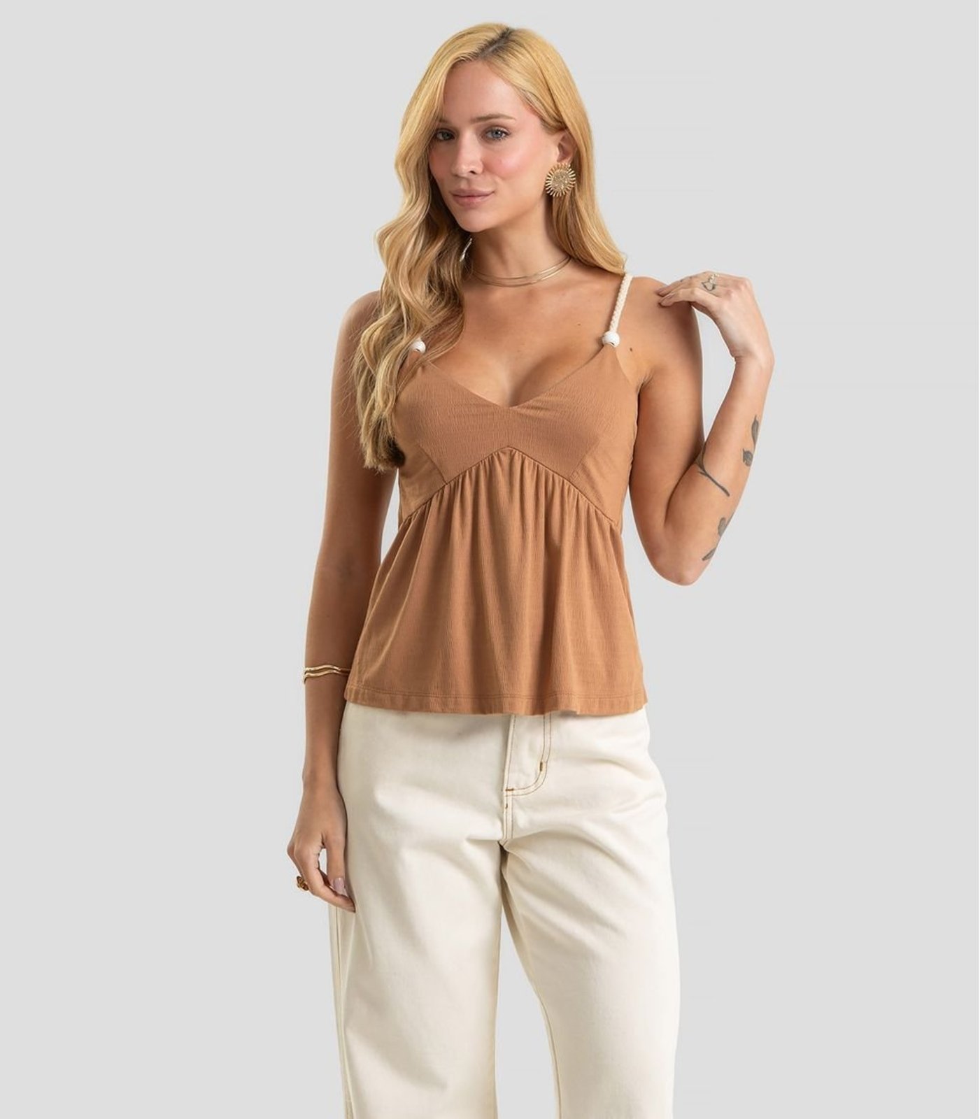 Blusa De Alça Feminina Em Tecido Visco Dianna Marrom